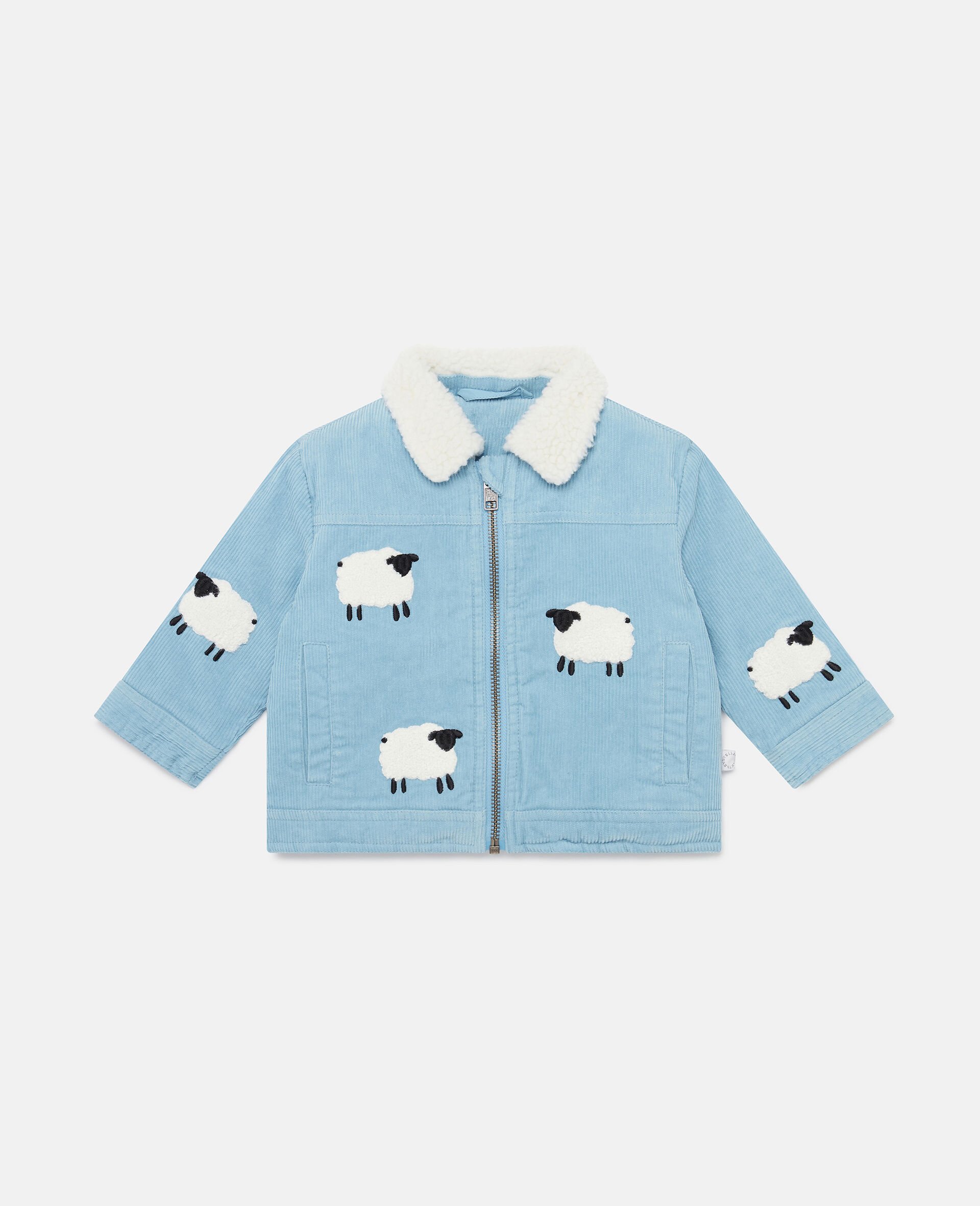 Sheep Pattern Denim Jacket-Blue-model