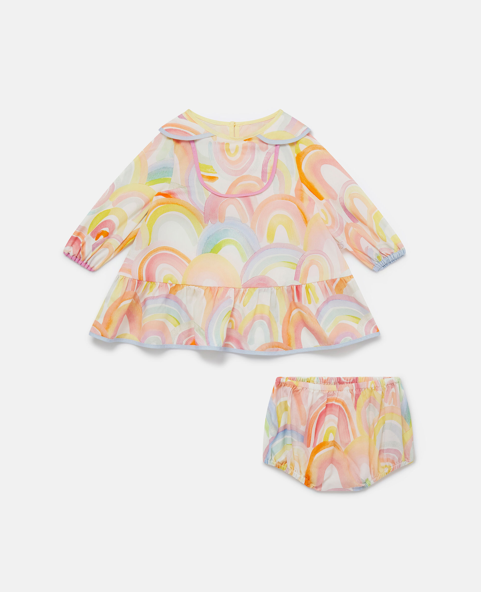 Watercolour Rainbow Print Dress and Bloomers Set-Black-large image number 0