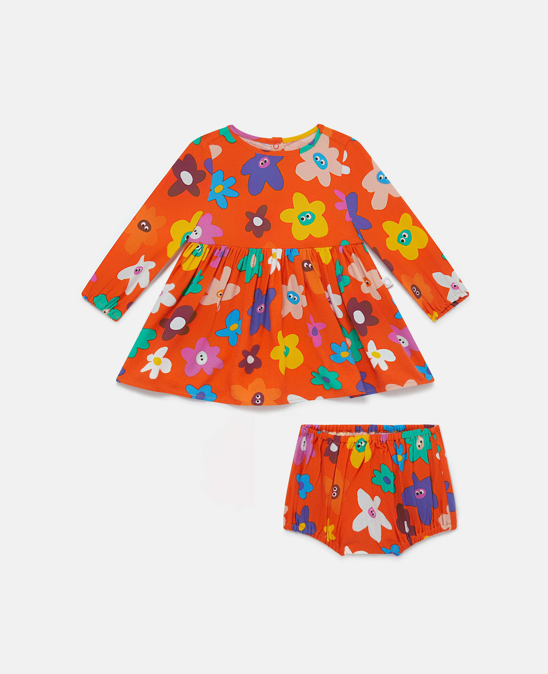 Smiling Flower Print Dress and Bloomers Set-Multicolour-large image number 0
