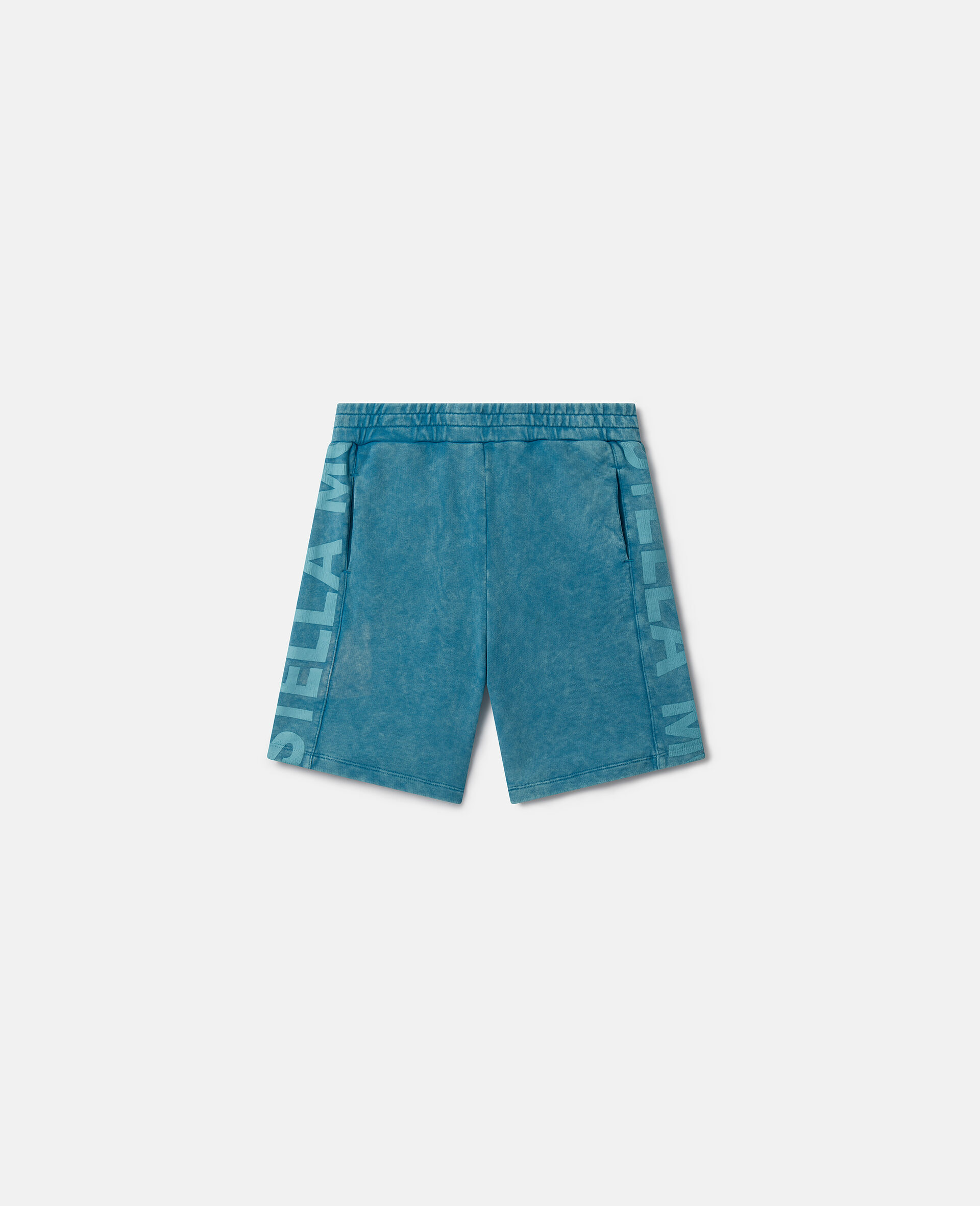 Logo Tape Acid Wash Jersey Shorts-Blue-large image number 0