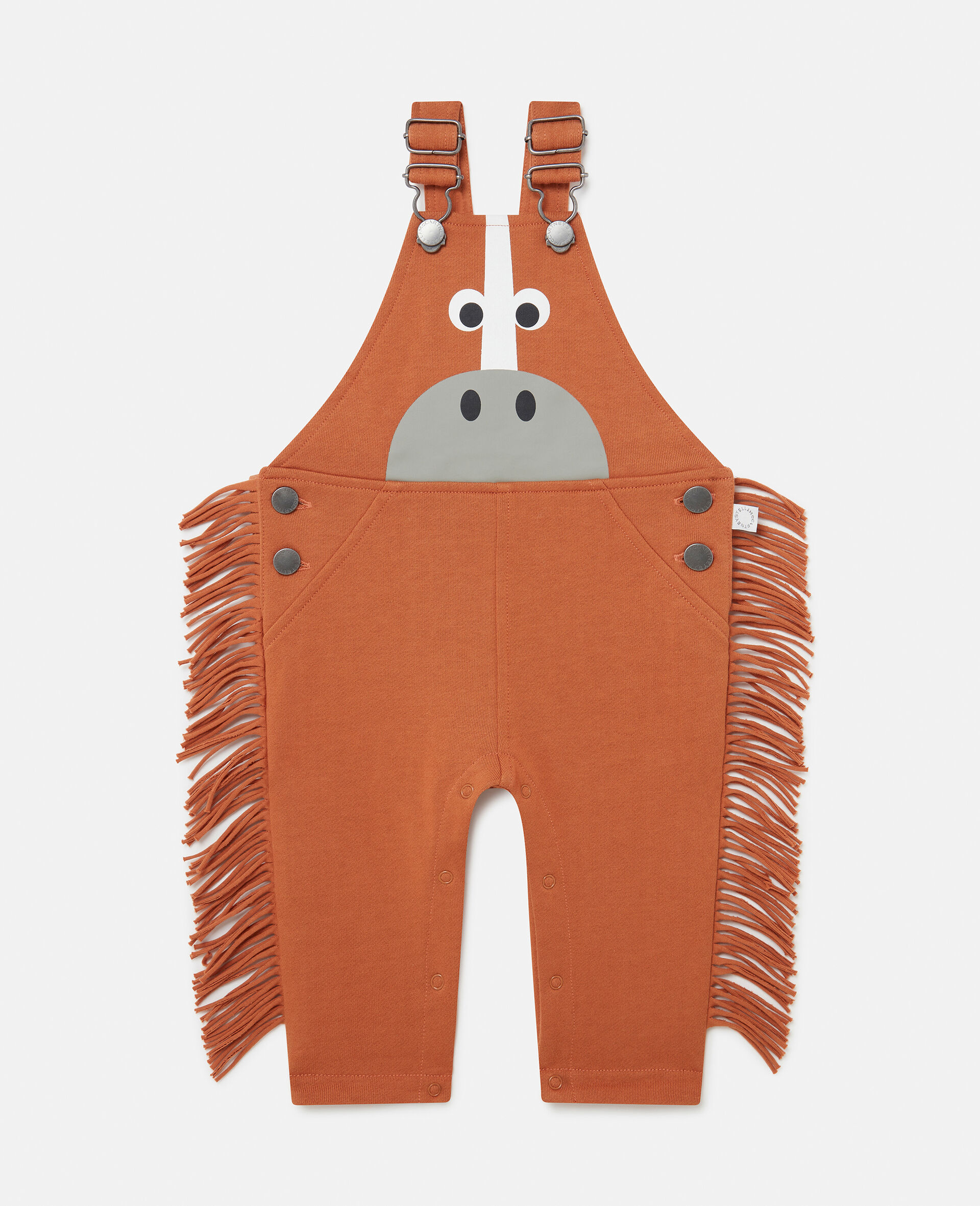 Horse Graphic Fringed Dungarees-Brown-large image number 0