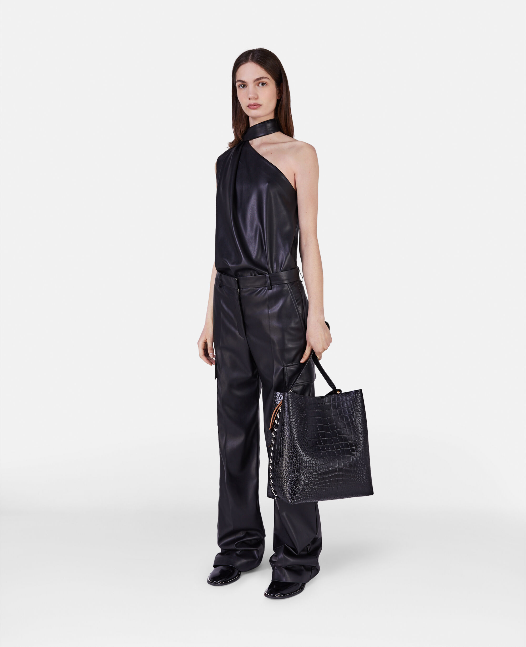 Stella McCartney Frayme Grainy Studded Medium Flap Shoulder Bag - Black