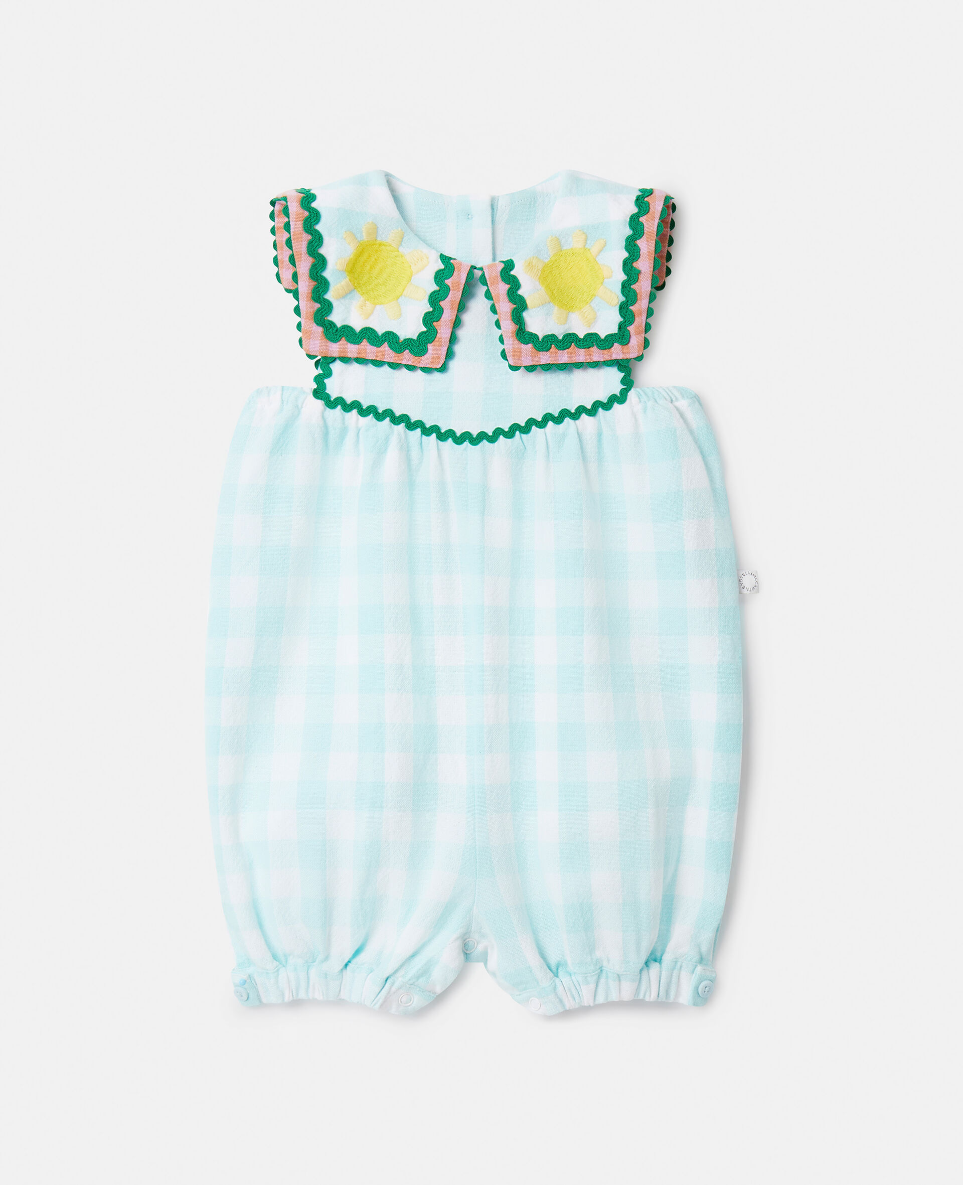 Sunshine Embroidery Gingham Romper-ブルー-large image number 0