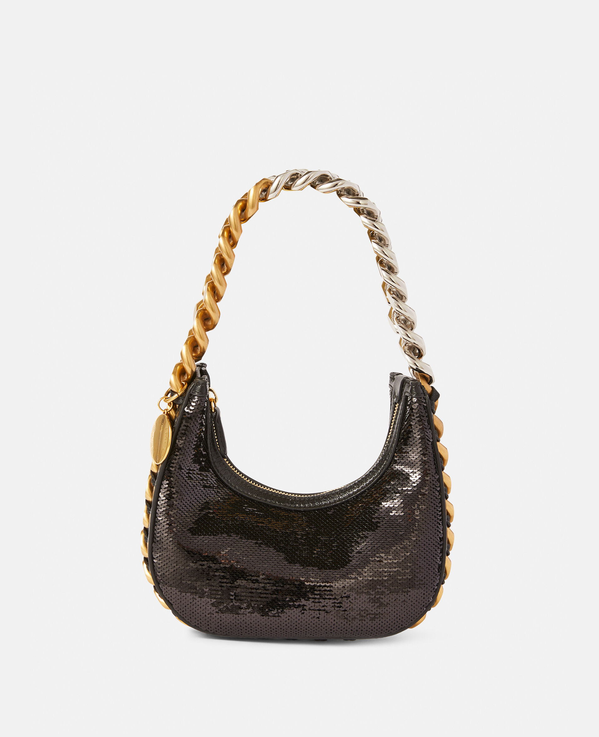 Mini sac porte epaule zippe a sequins Frayme-Noir-large image number 0