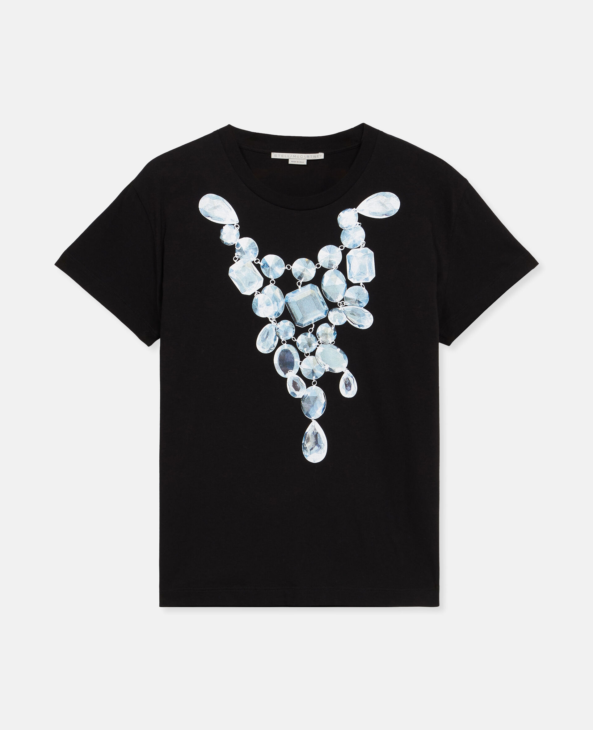 다이아몬드 그래픽 프린트 티셔츠-블랙-model