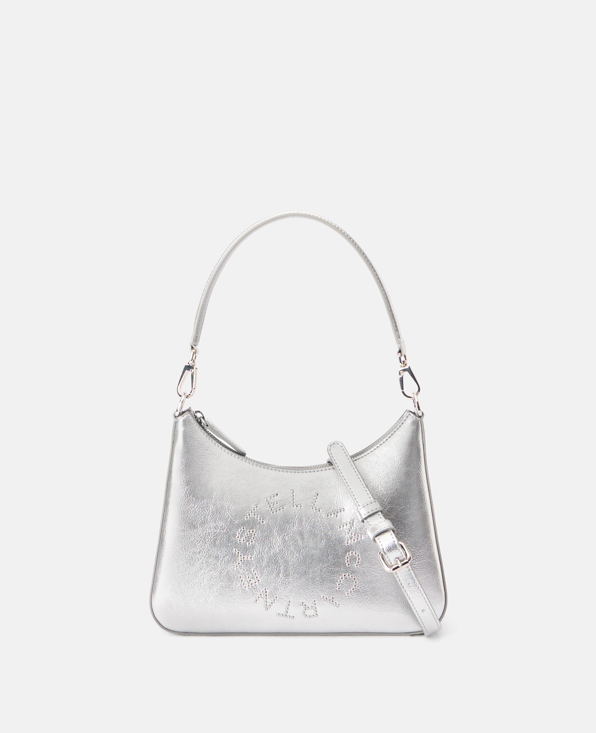 Logo Metallic Crossbody Shoulder Bag-Silver-model