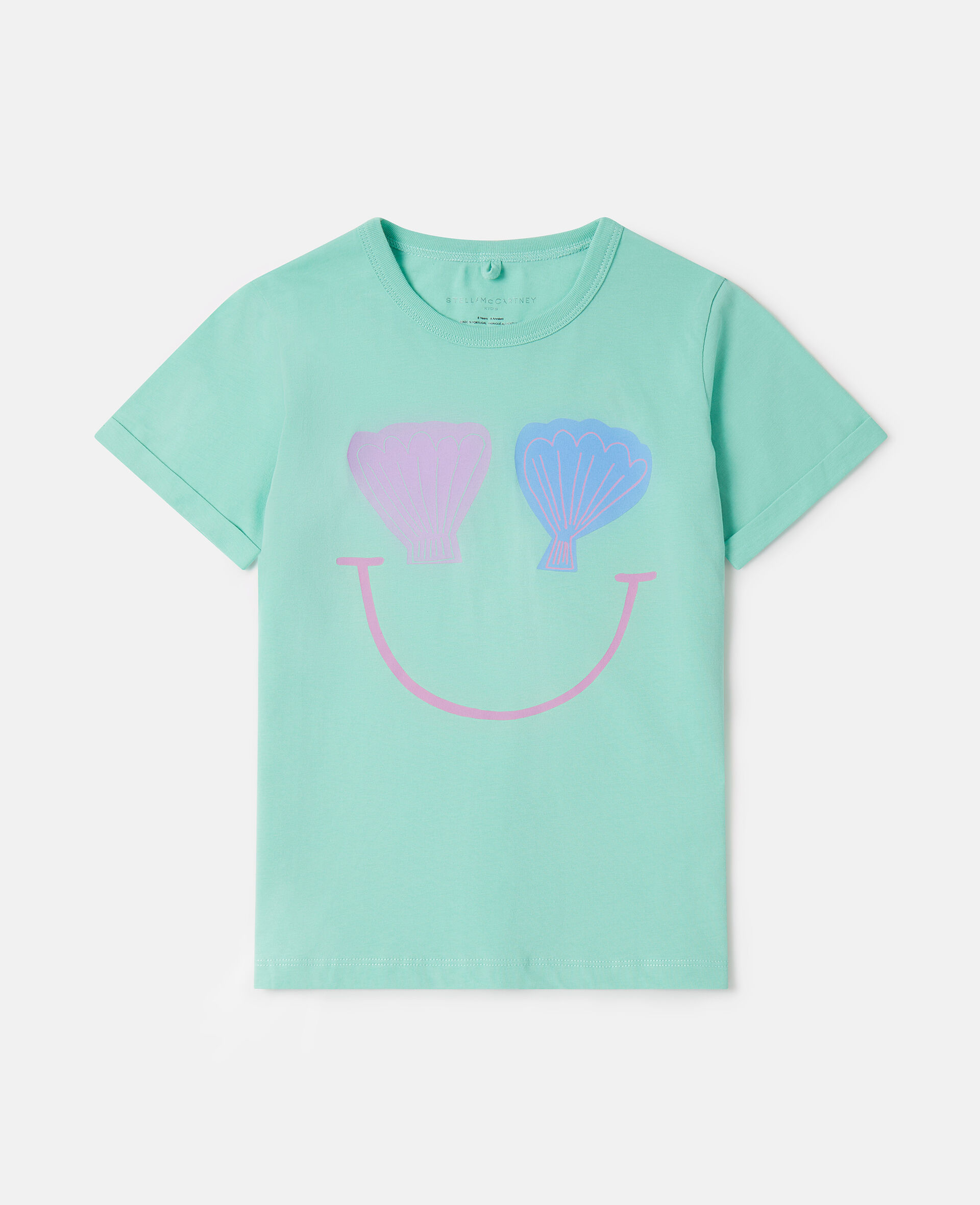 T-shirt con sorriso e conchiglia-Verde-large image number 0