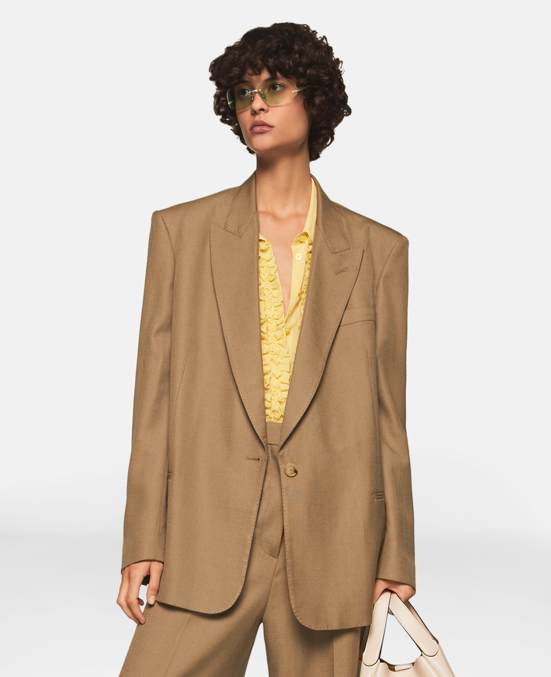 Single-Breasted Blazer -Brown-model