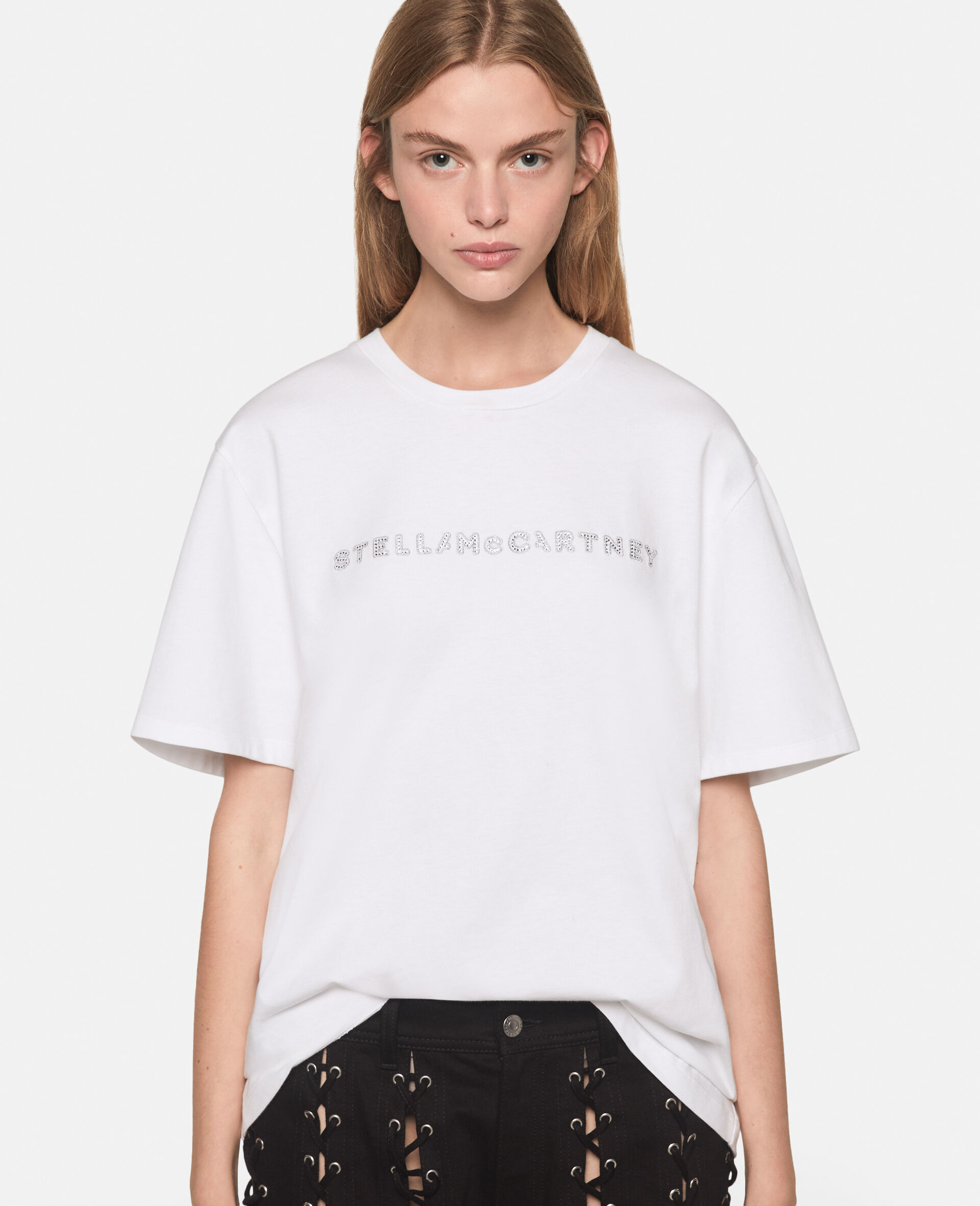 Women Pure white Graphic Oversized Cotton T-Shirt | Stella McCartney TR