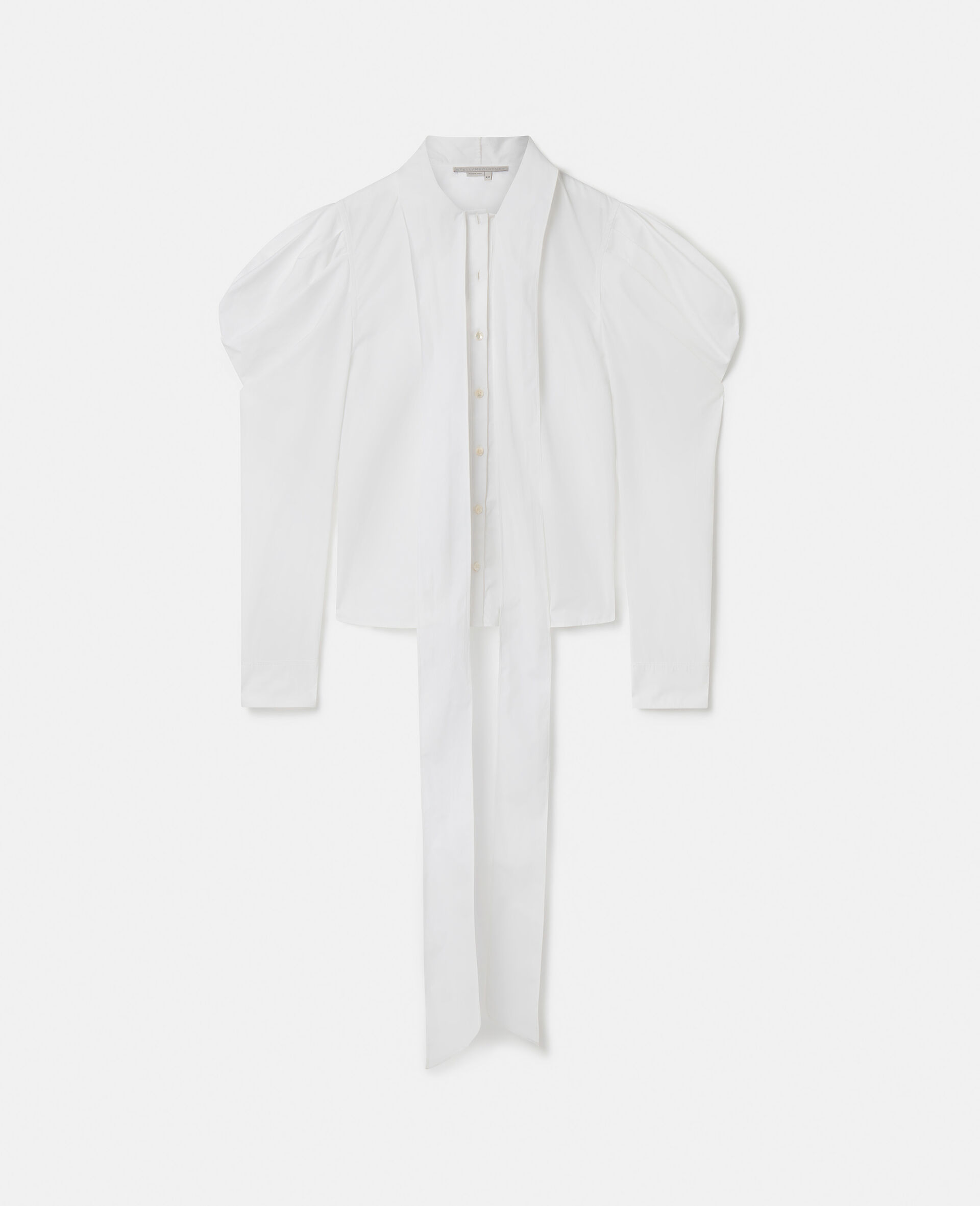 Camicia scultorea con maniche a sbuffo e fiocco-Bianco-large image number 0