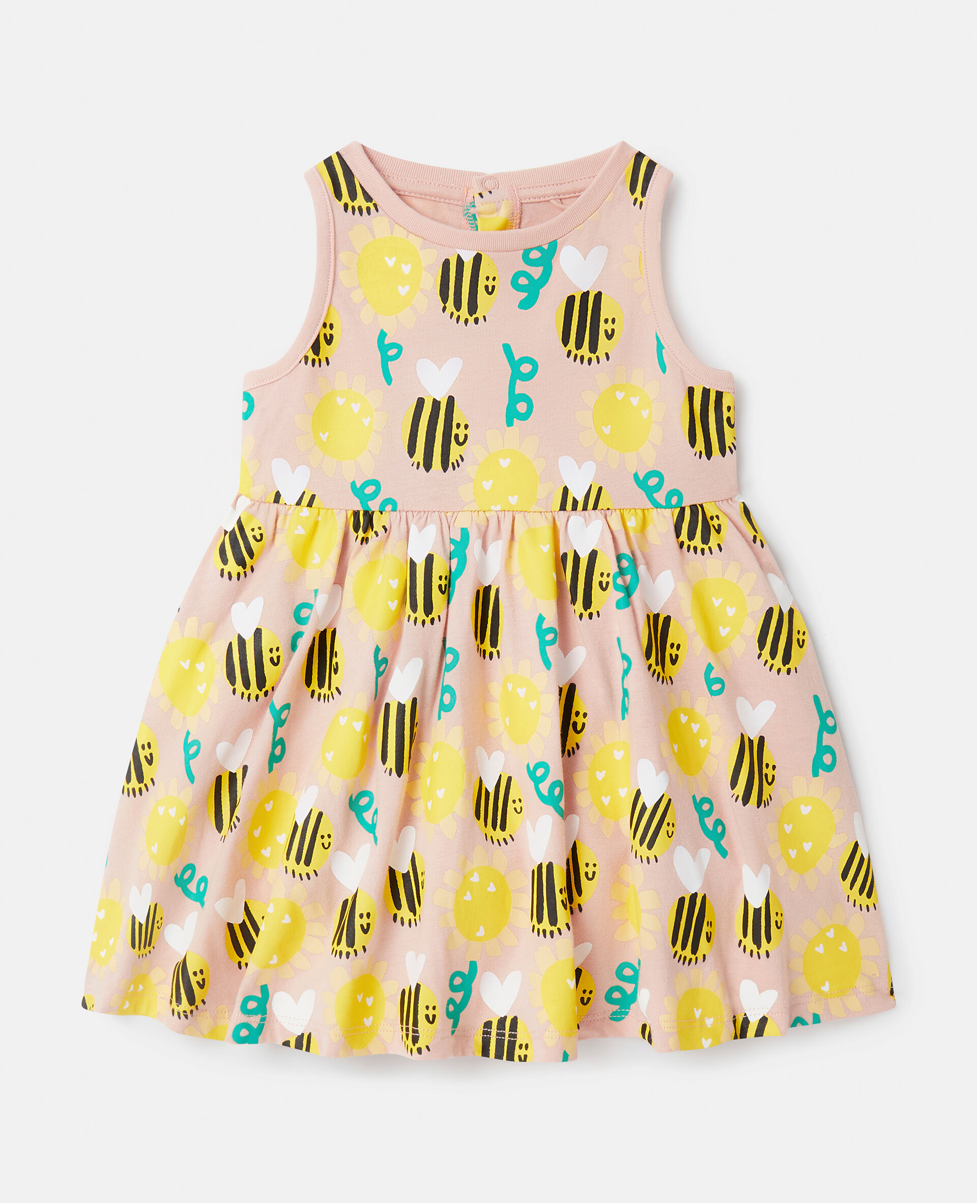 Bumblebee Print Sleeveless Dress-Multicoloured-model