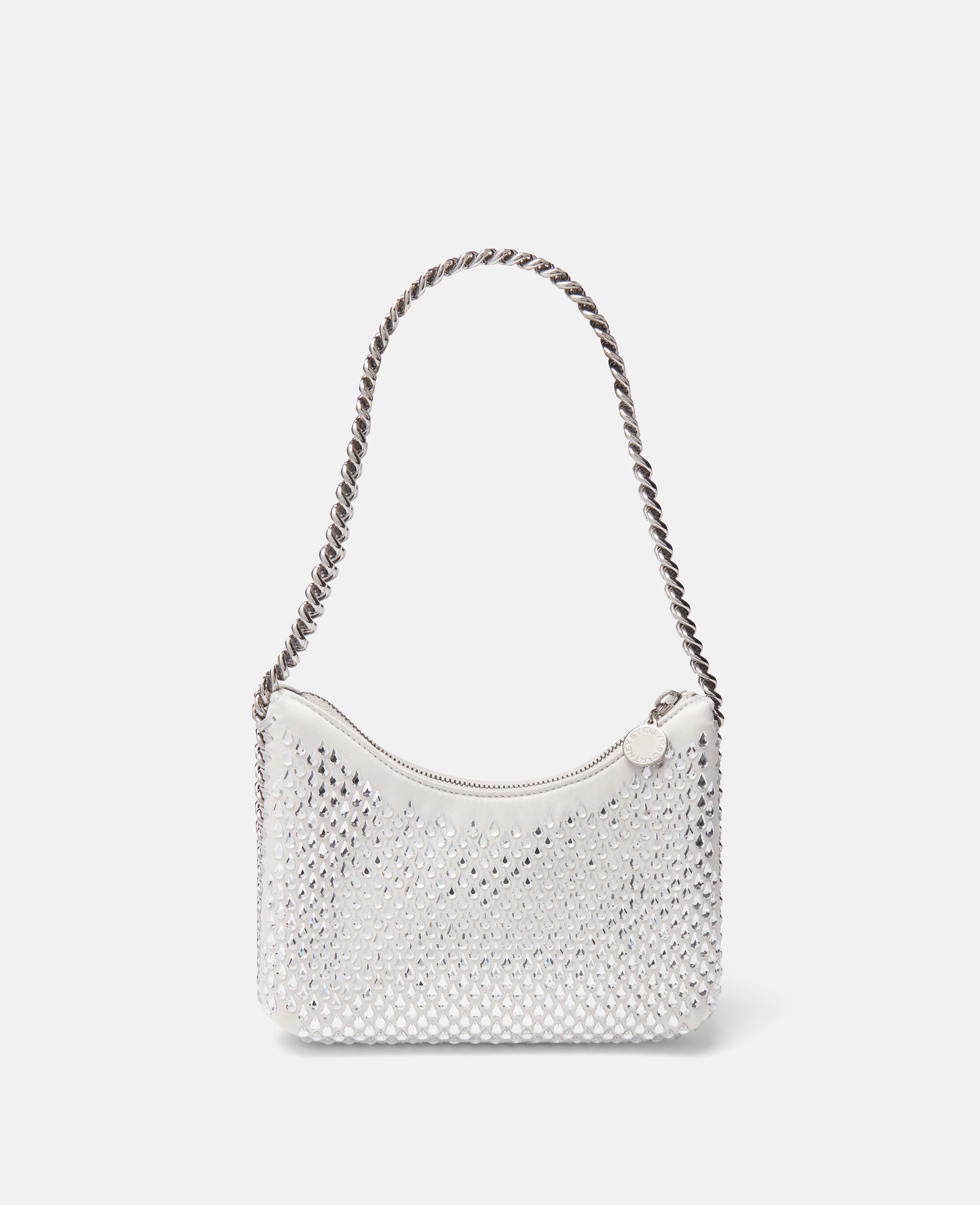 Women Silver Falabella Crystal Mesh Mini Zipped Shoulder Bag 