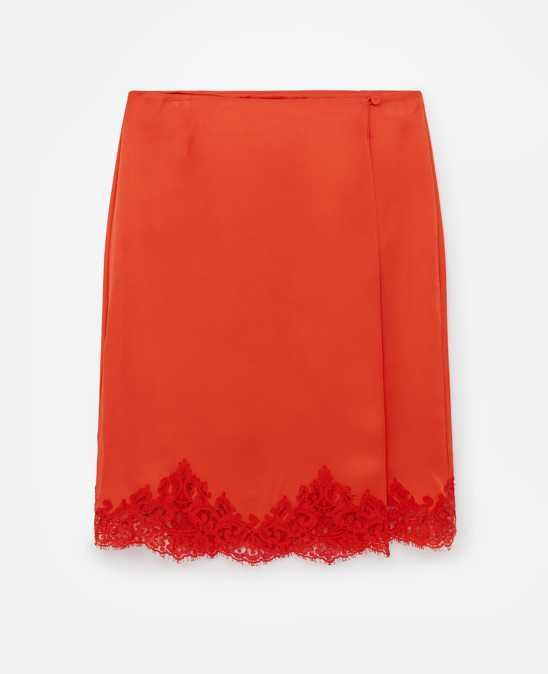 Lace Satin Midi Skirt-Red-model