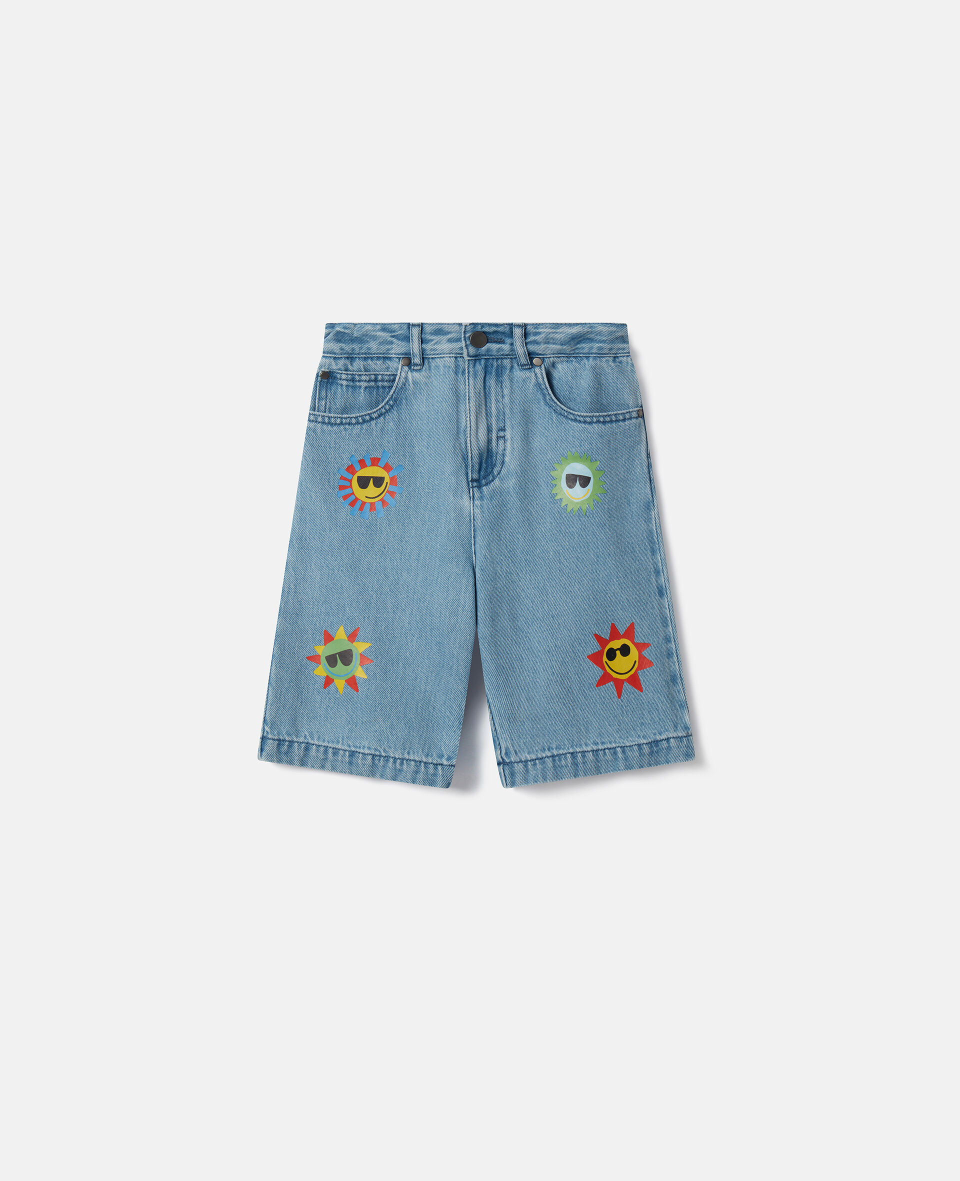 Sunshine Print Denim Shorts-Blau-model