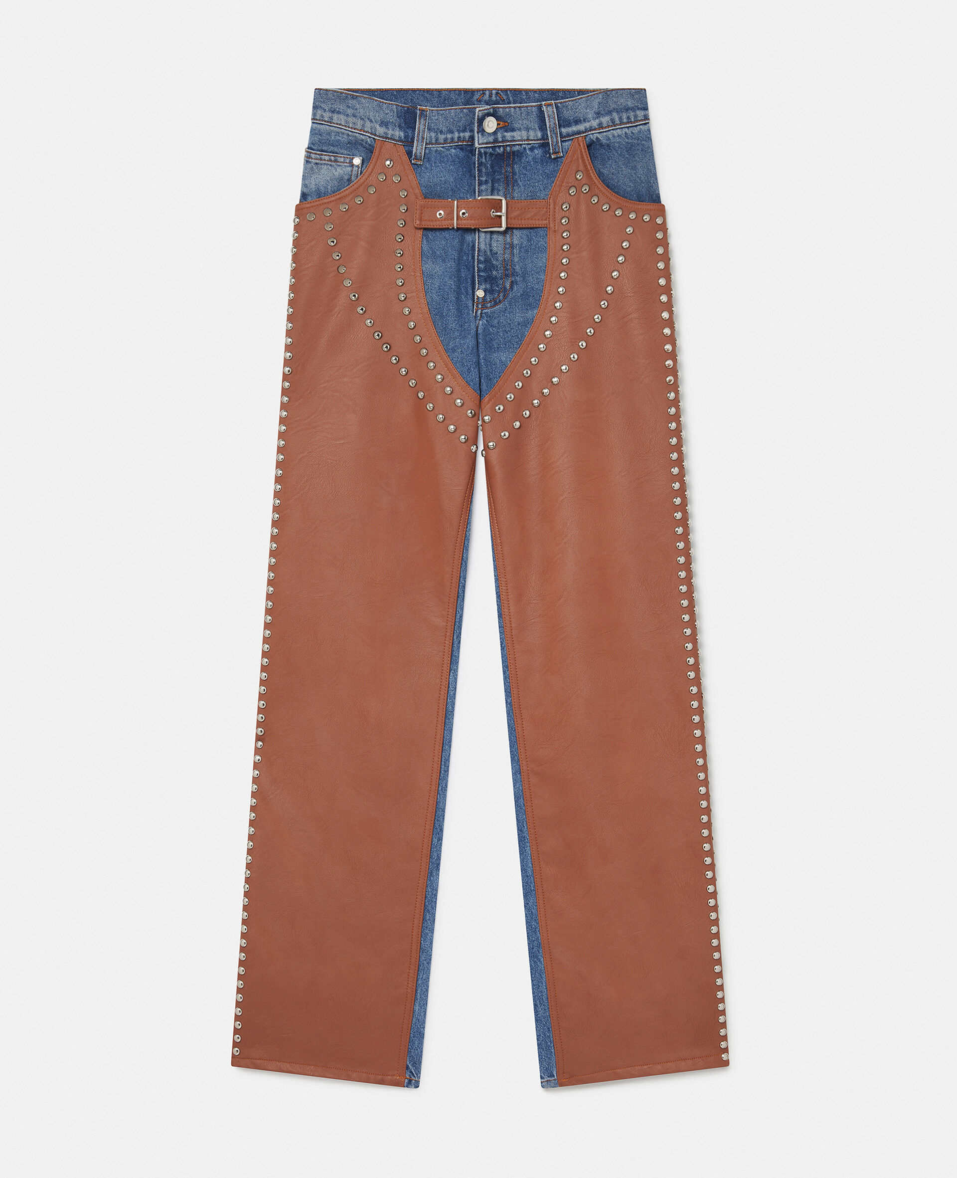 Jeans mit geradem Bein, Chaps und hoher Taille-Brown-large image number 0