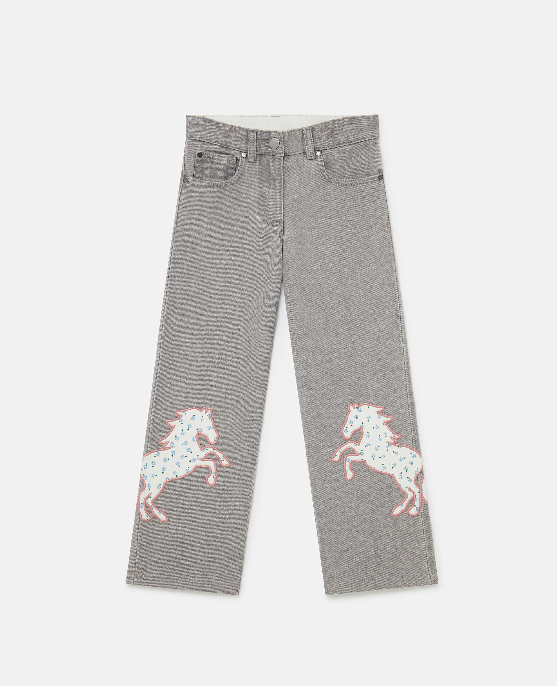 Jean en denim avec appliques chevaux -Gris-large image number 0