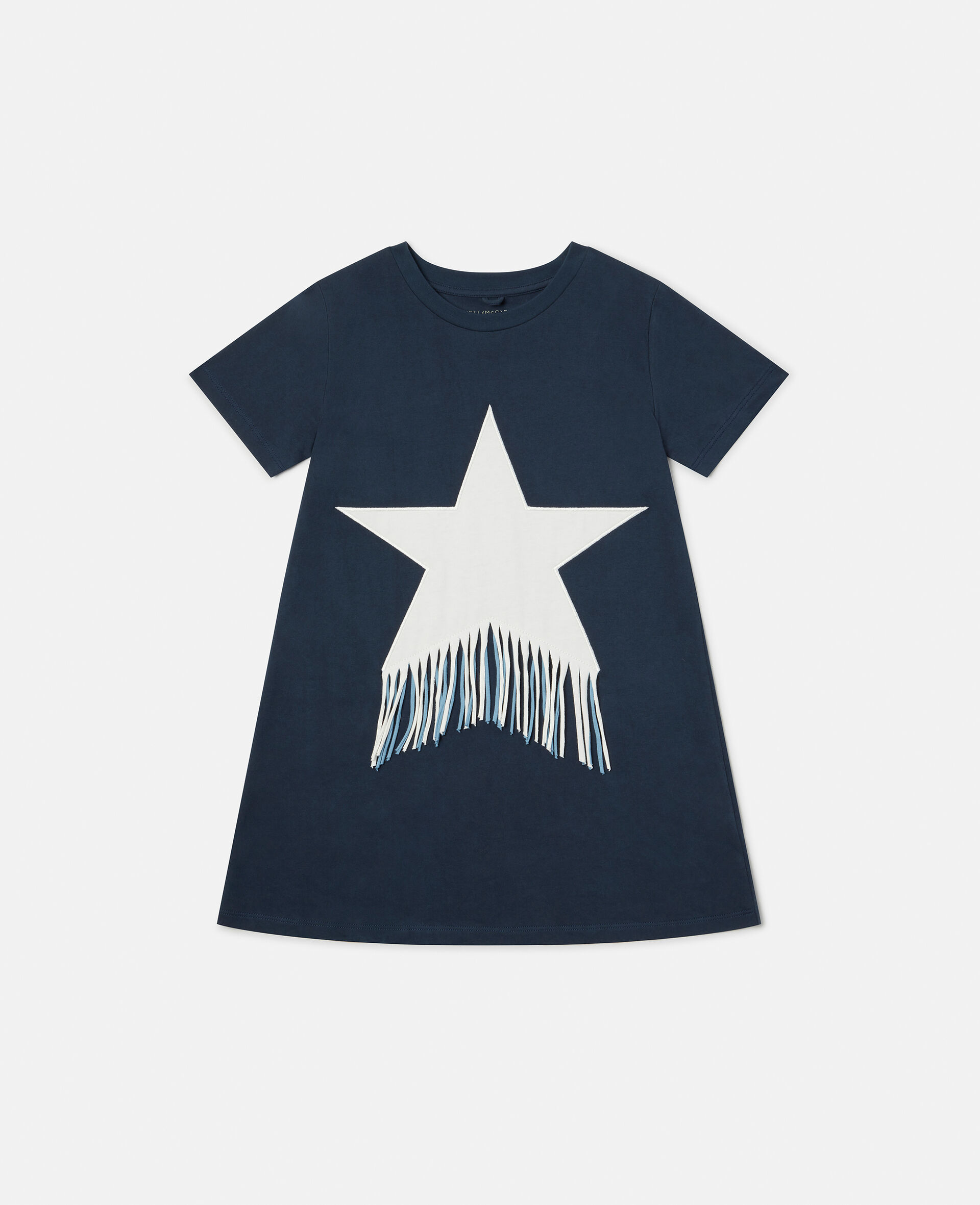 Fringed Star Sweatshirt Dress-Blue-model