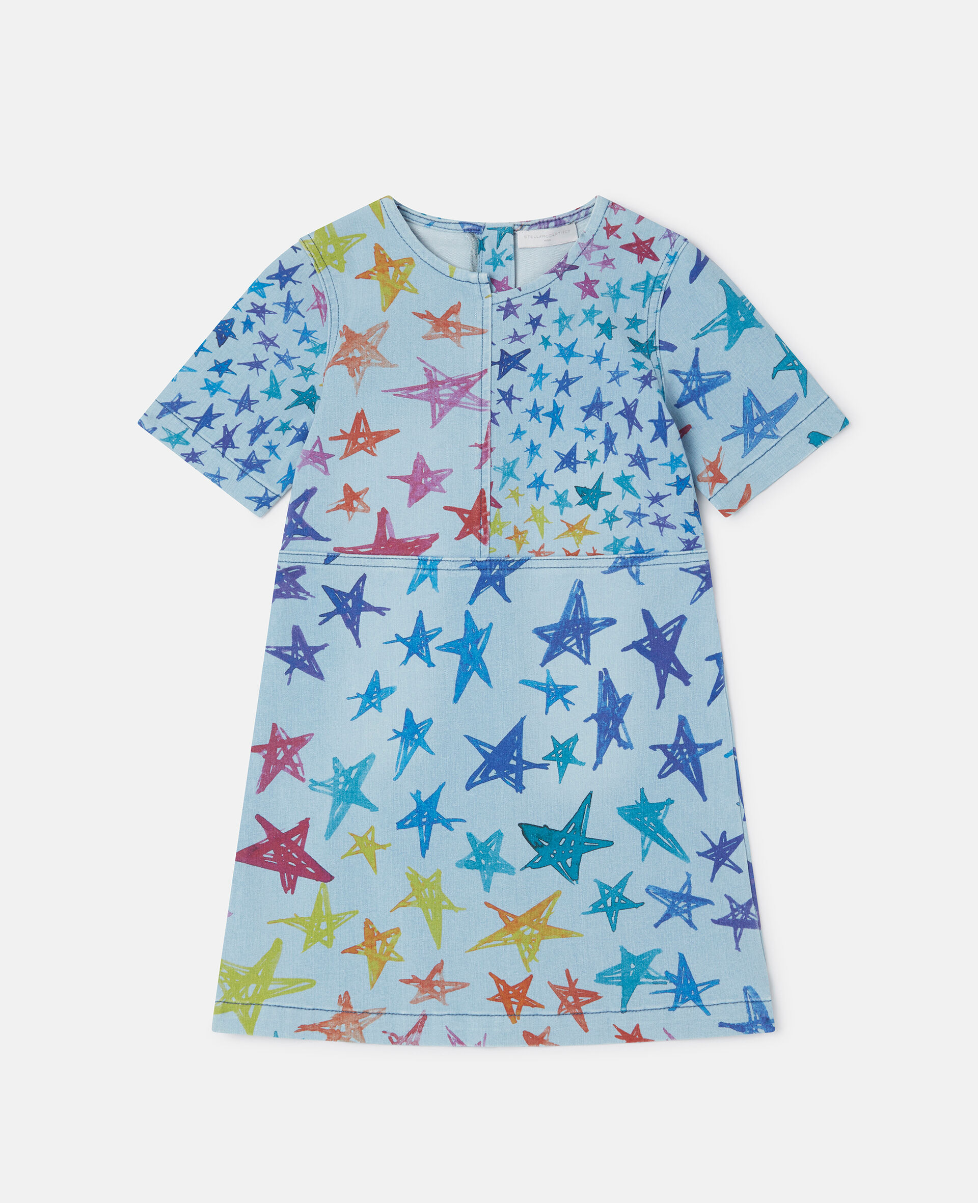 Scribbled Star Print Denim Dress-Multicolour-large image number 0