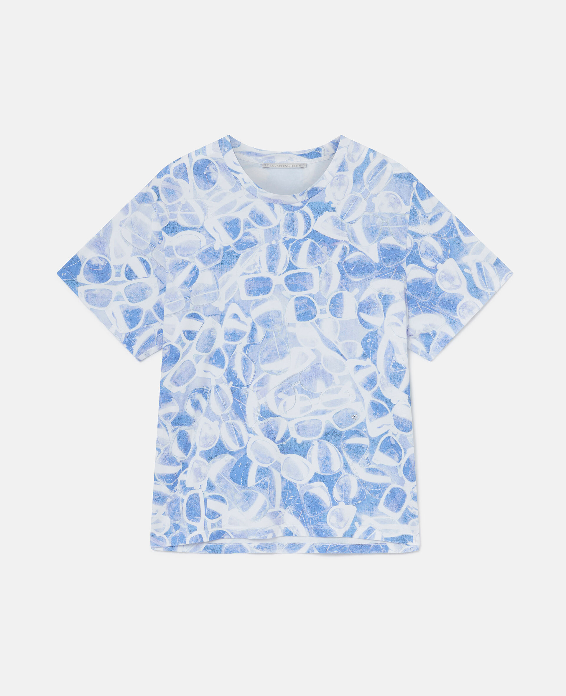 サングラスプリント ボクシーTシャツ-ブルー-large image number 0