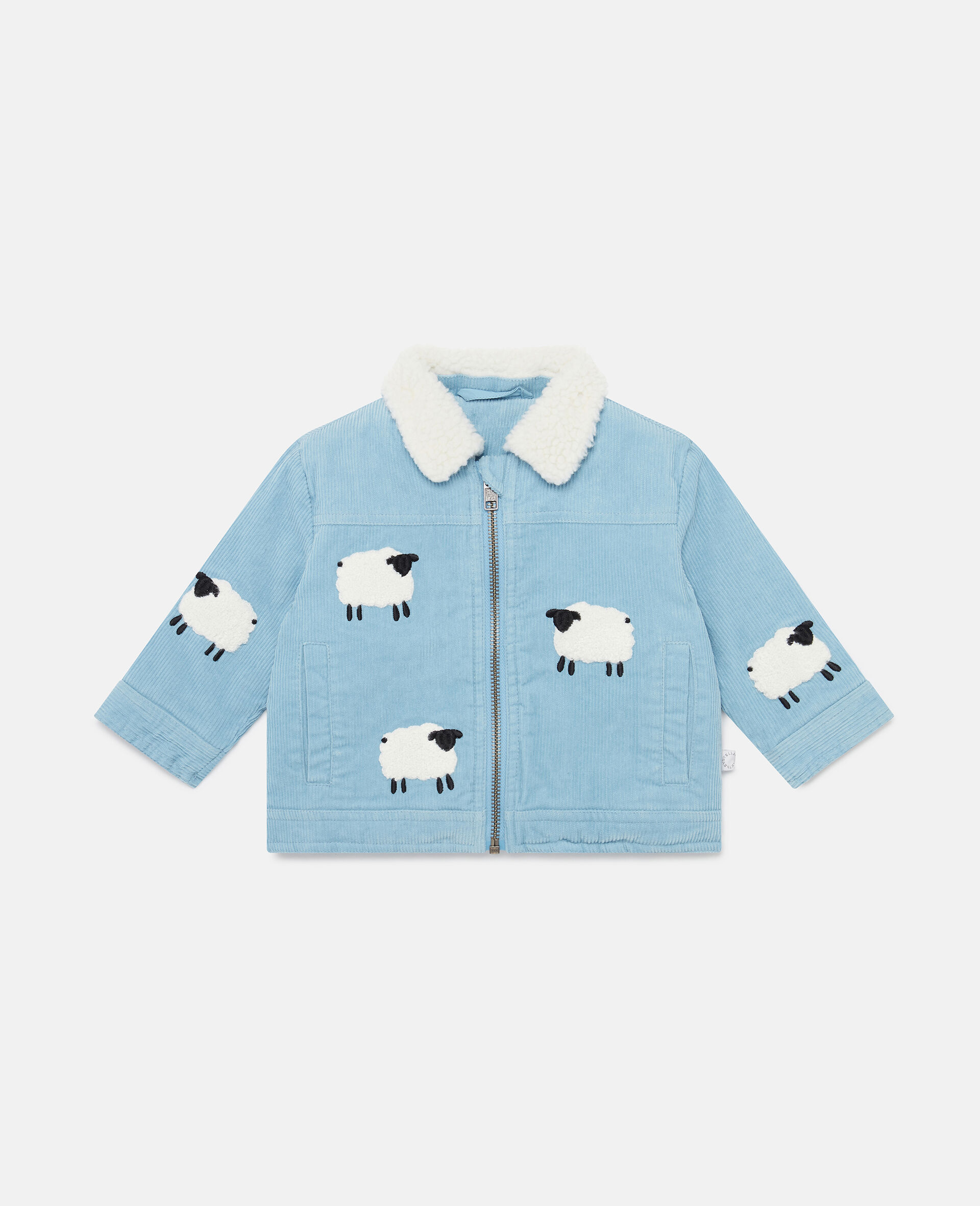 Sheep Pattern Denim Jacket-Blue-large image number 0