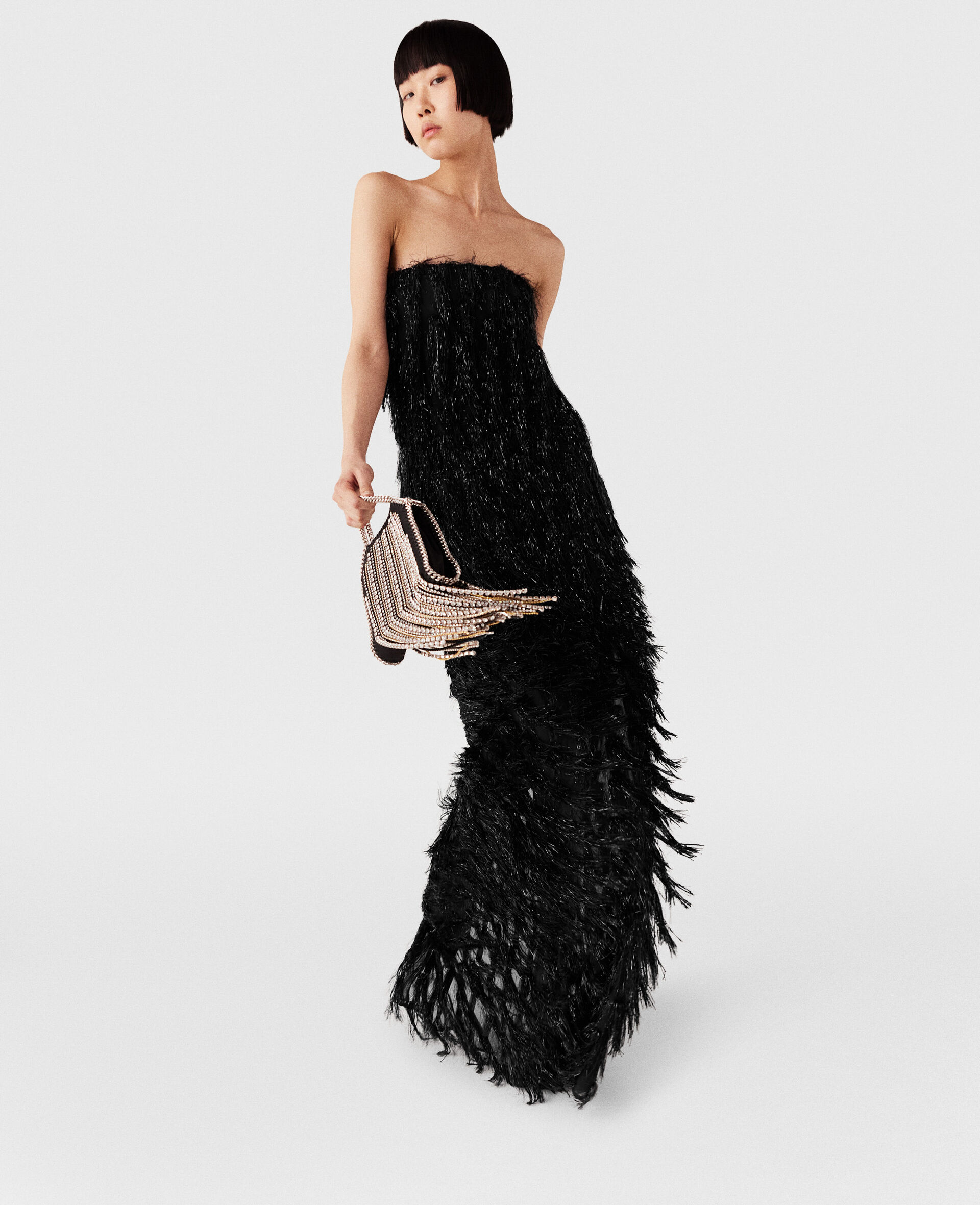 Sleeveless Glitter Tassel Maxi Dress-Black-model