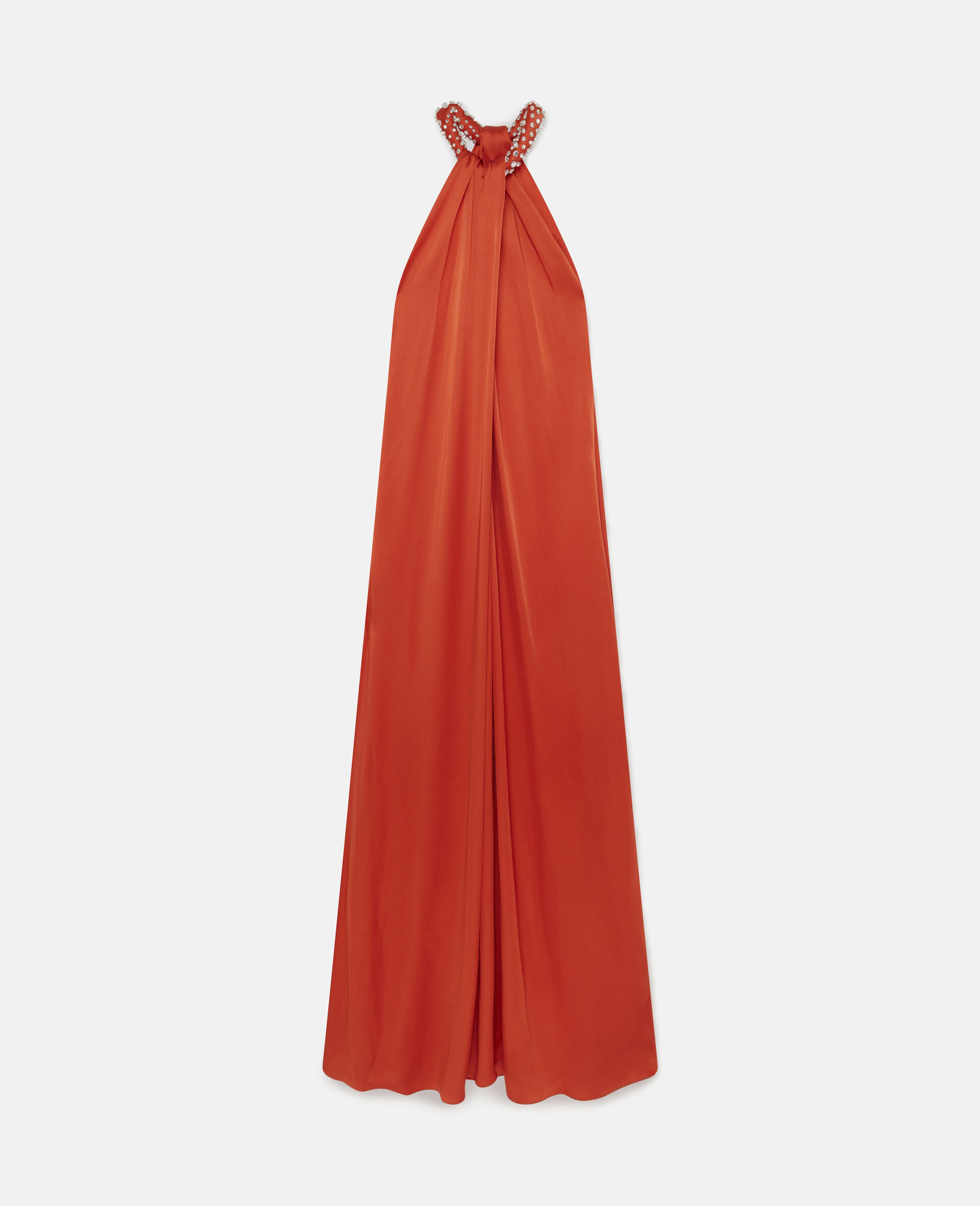 Crystal Halterneck Satin Maxi Dress-Red-large image number 0