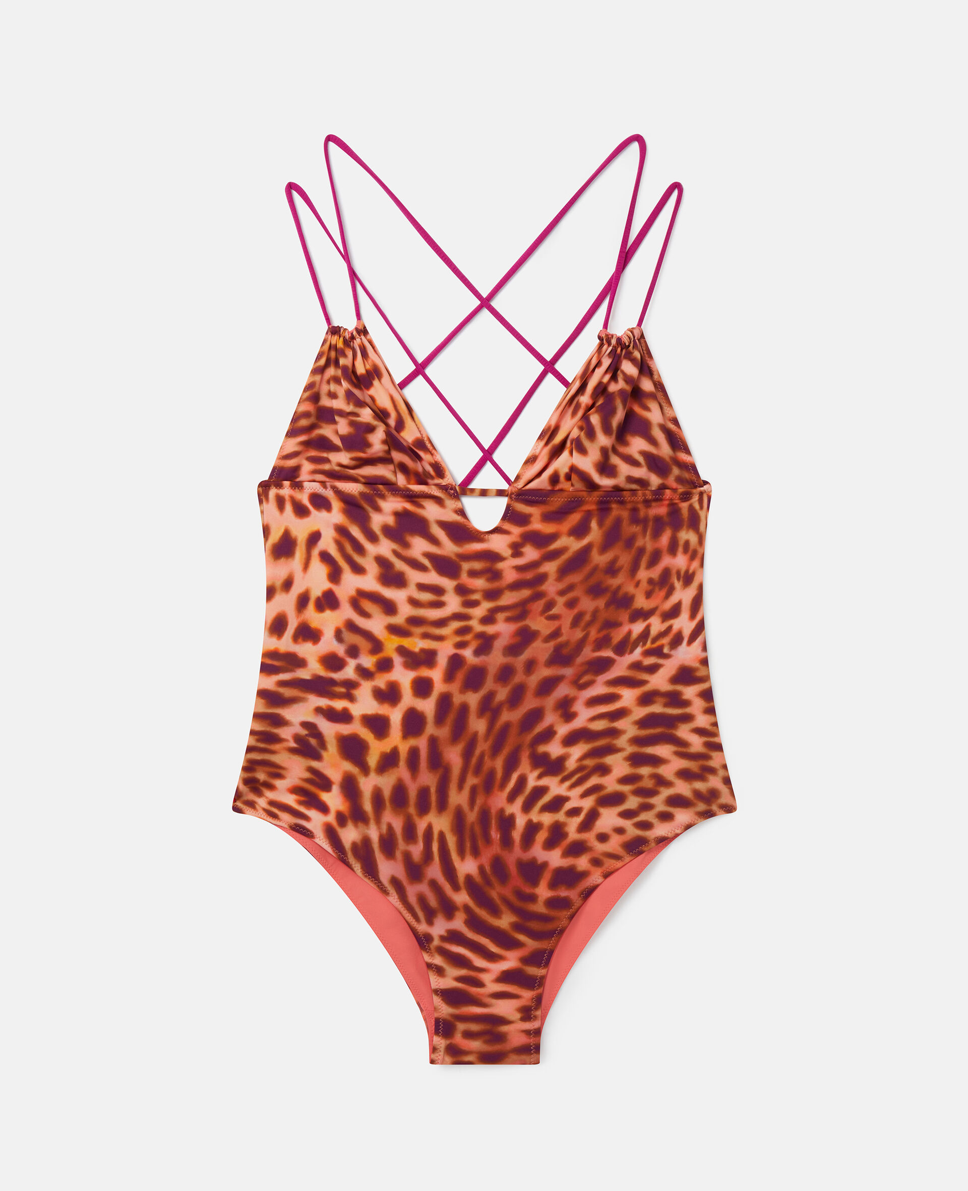 Maillot de bain croise imprime guepard flou-Rose-large image number 0