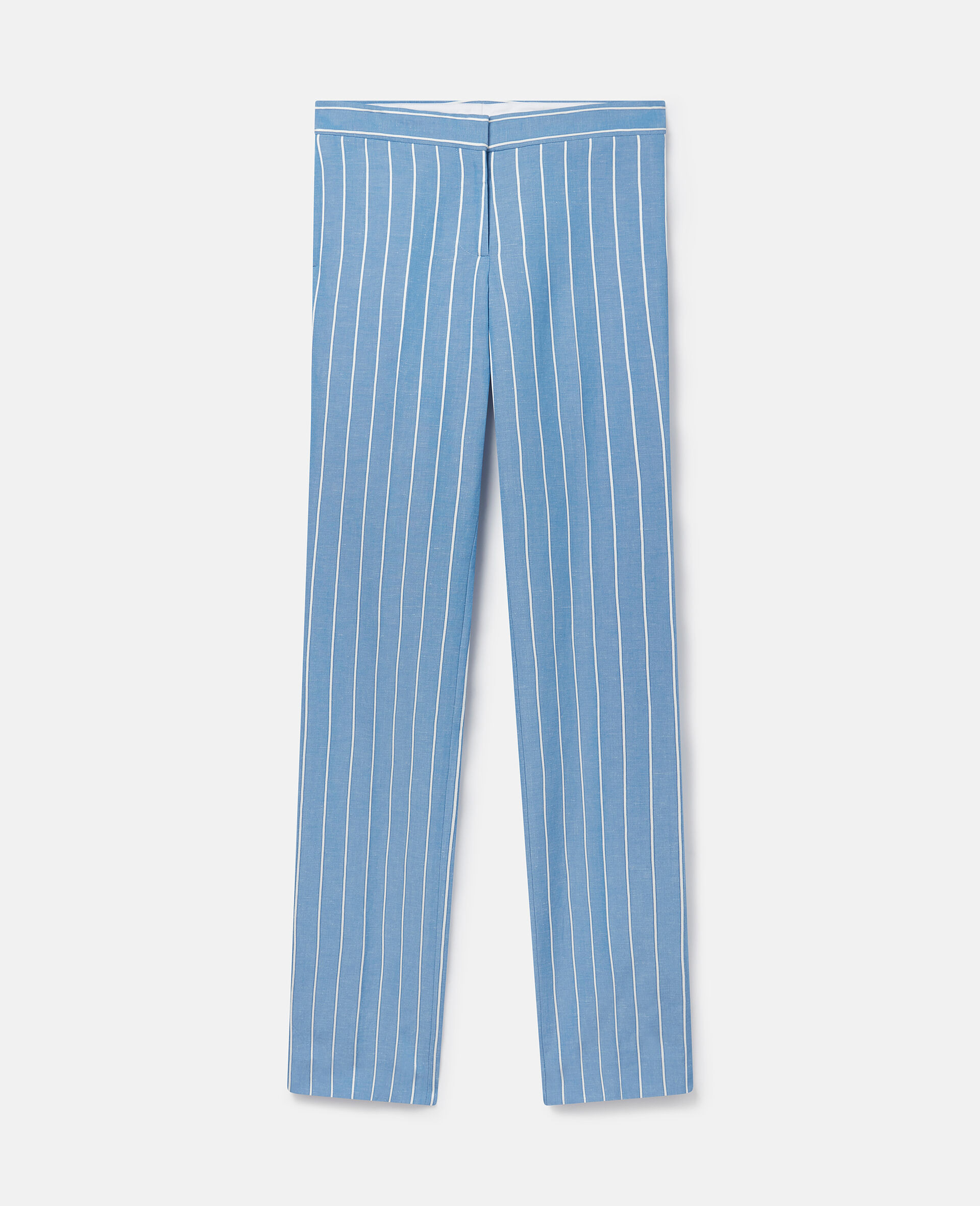 Striped Mid-Rise Straight-Leg Trousers-Blue-model