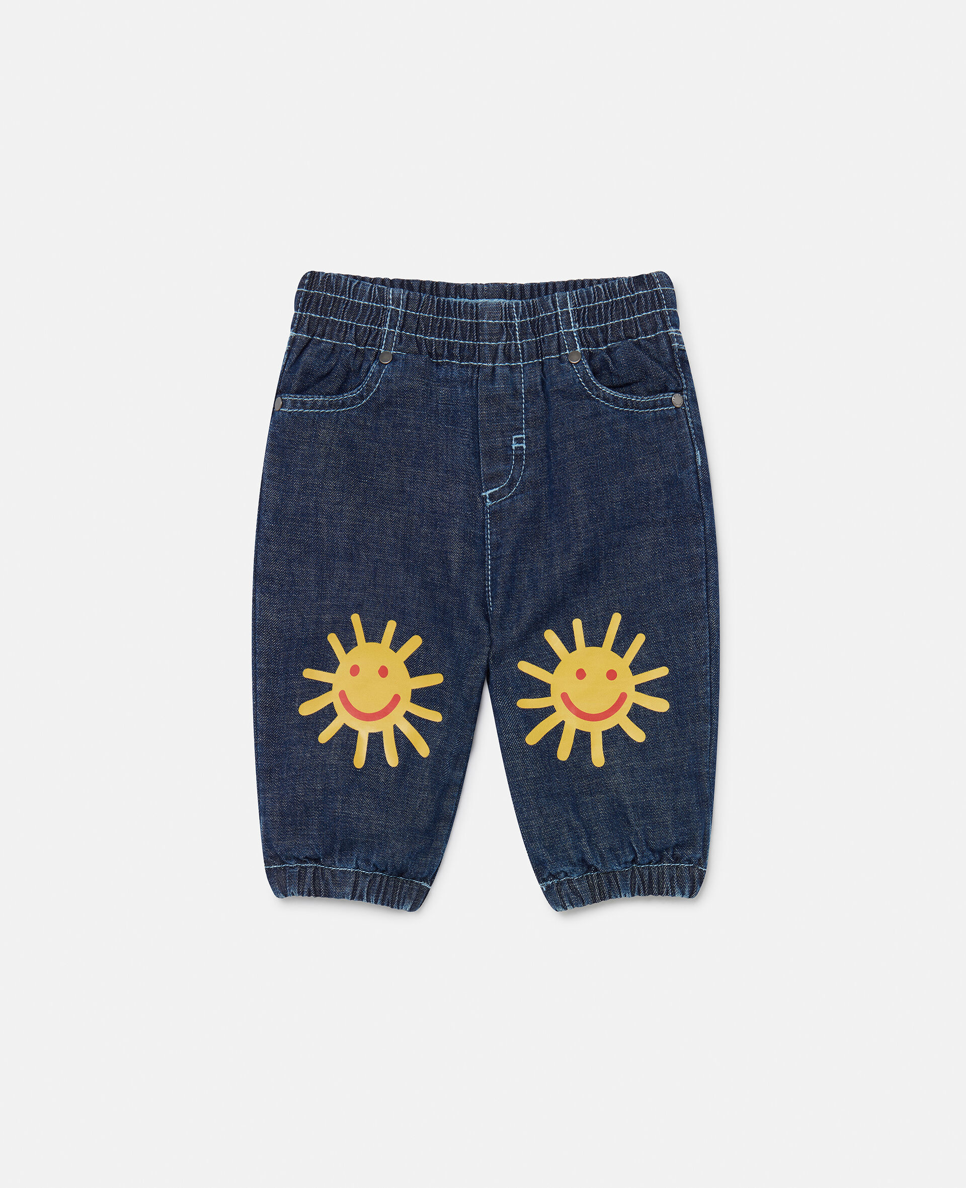 Sun Printed Denim Joggers-Blue-large image number 0