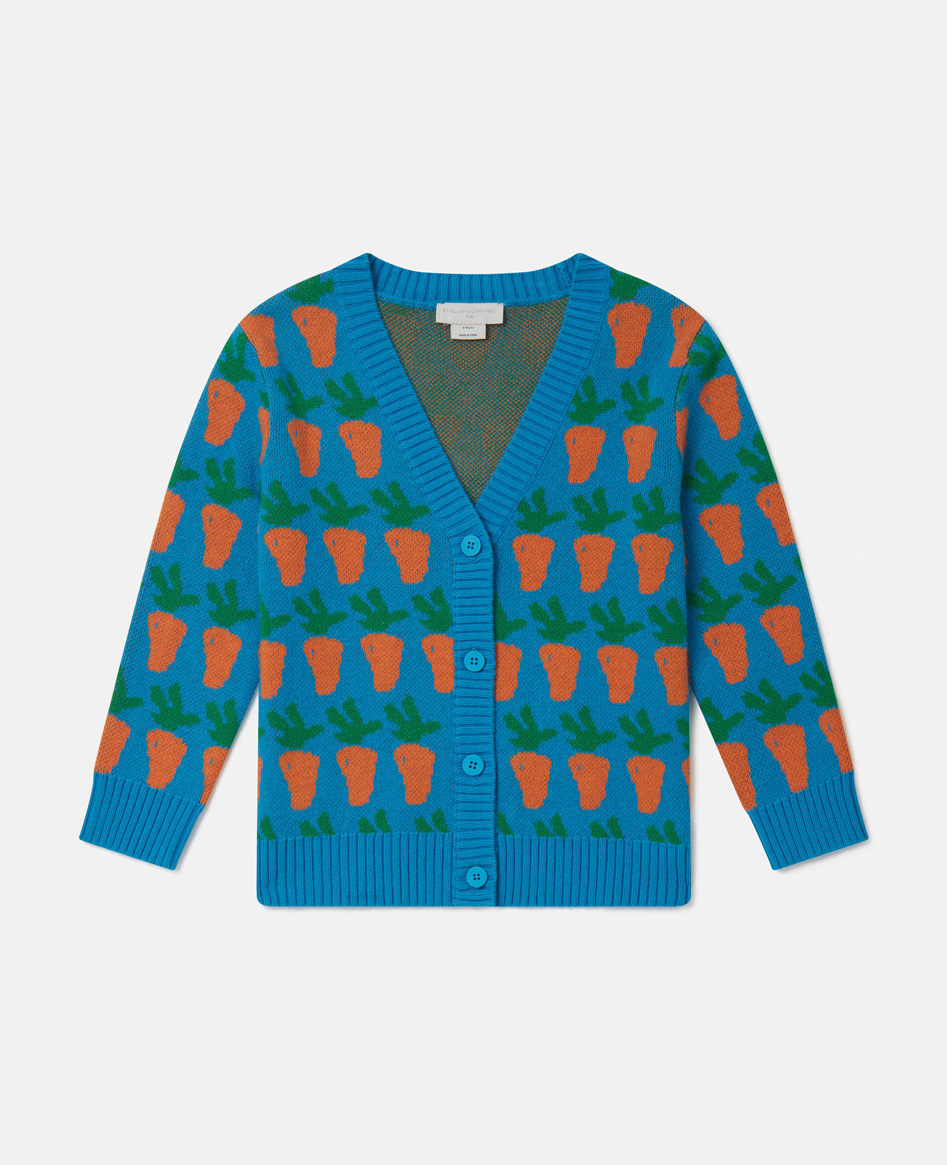 Cardigan graphique en maille avec carottes-Bleu-large image number 0