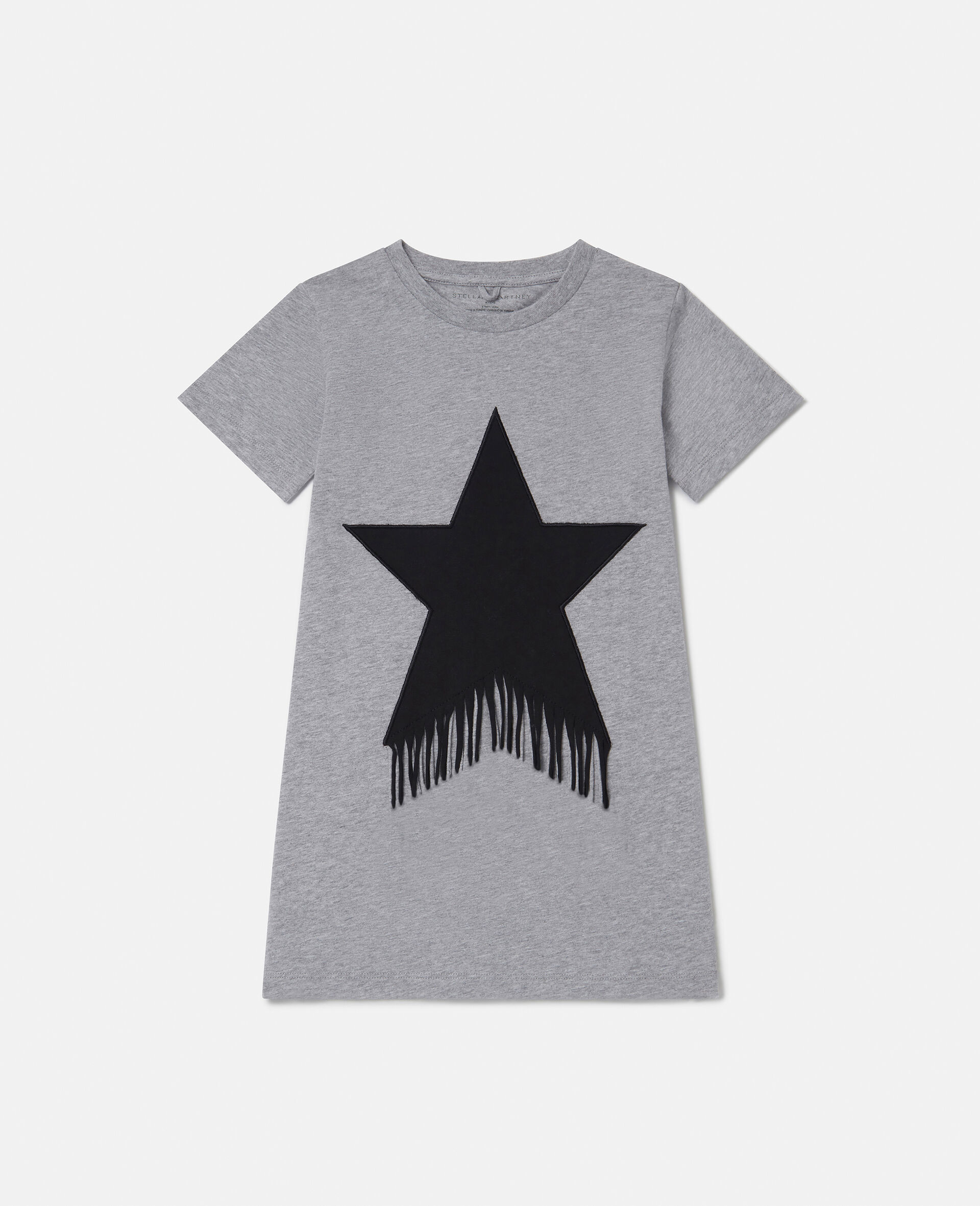 T-Shirt-Kleid mit Fransen und Stern-Motiv-Grau-large image number 0