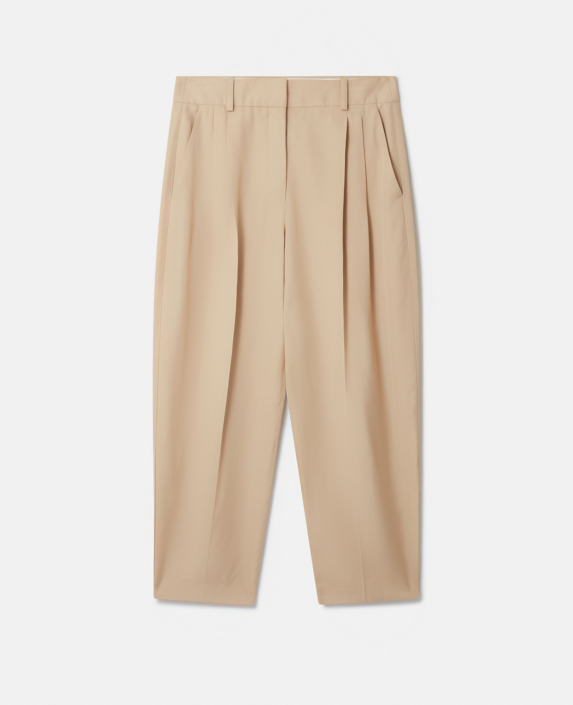 Tapered Leg Tailored Trousers-Beige-model