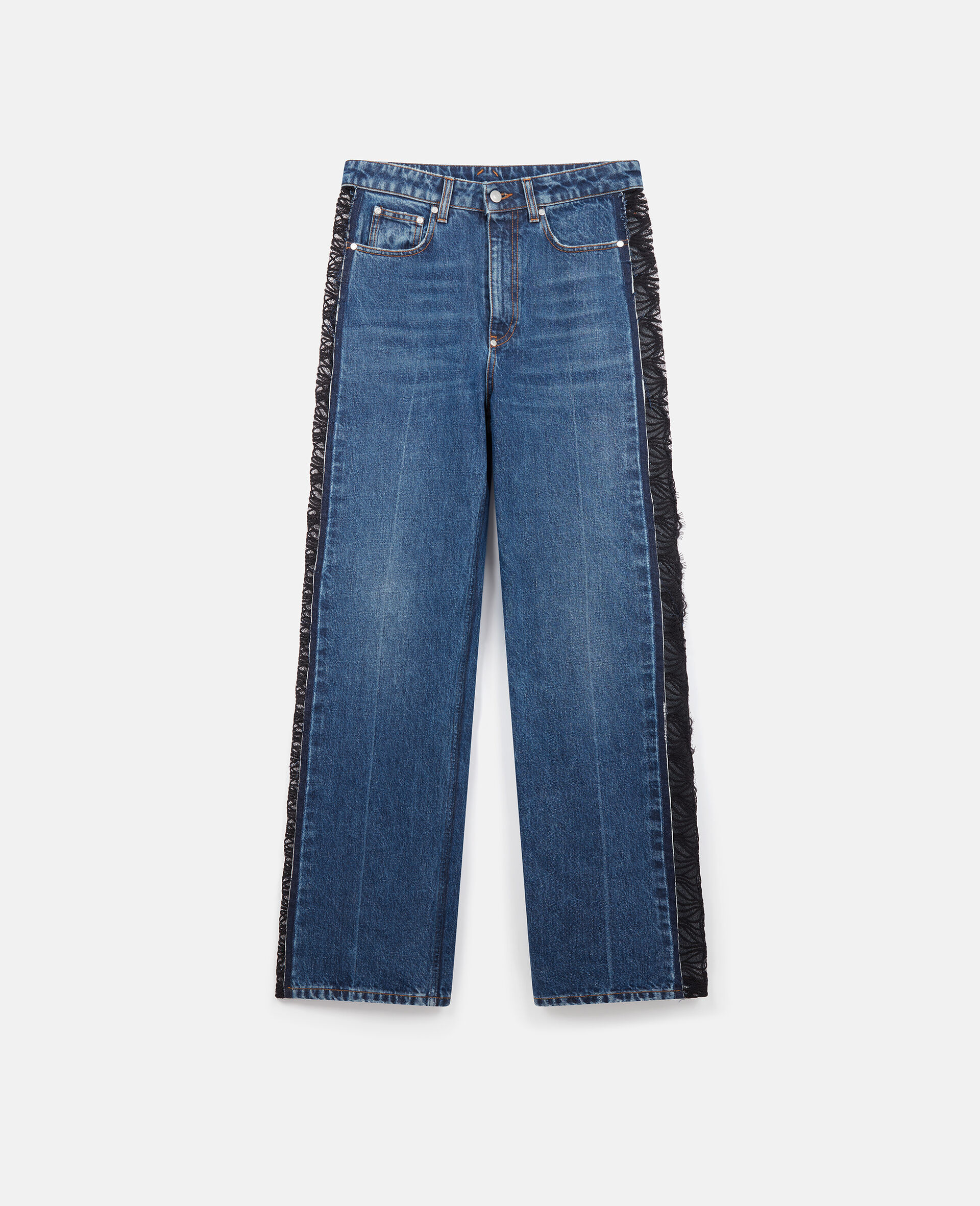 Gerade Jeans mit hoher Taille und Spitze-Blau-large image number 0