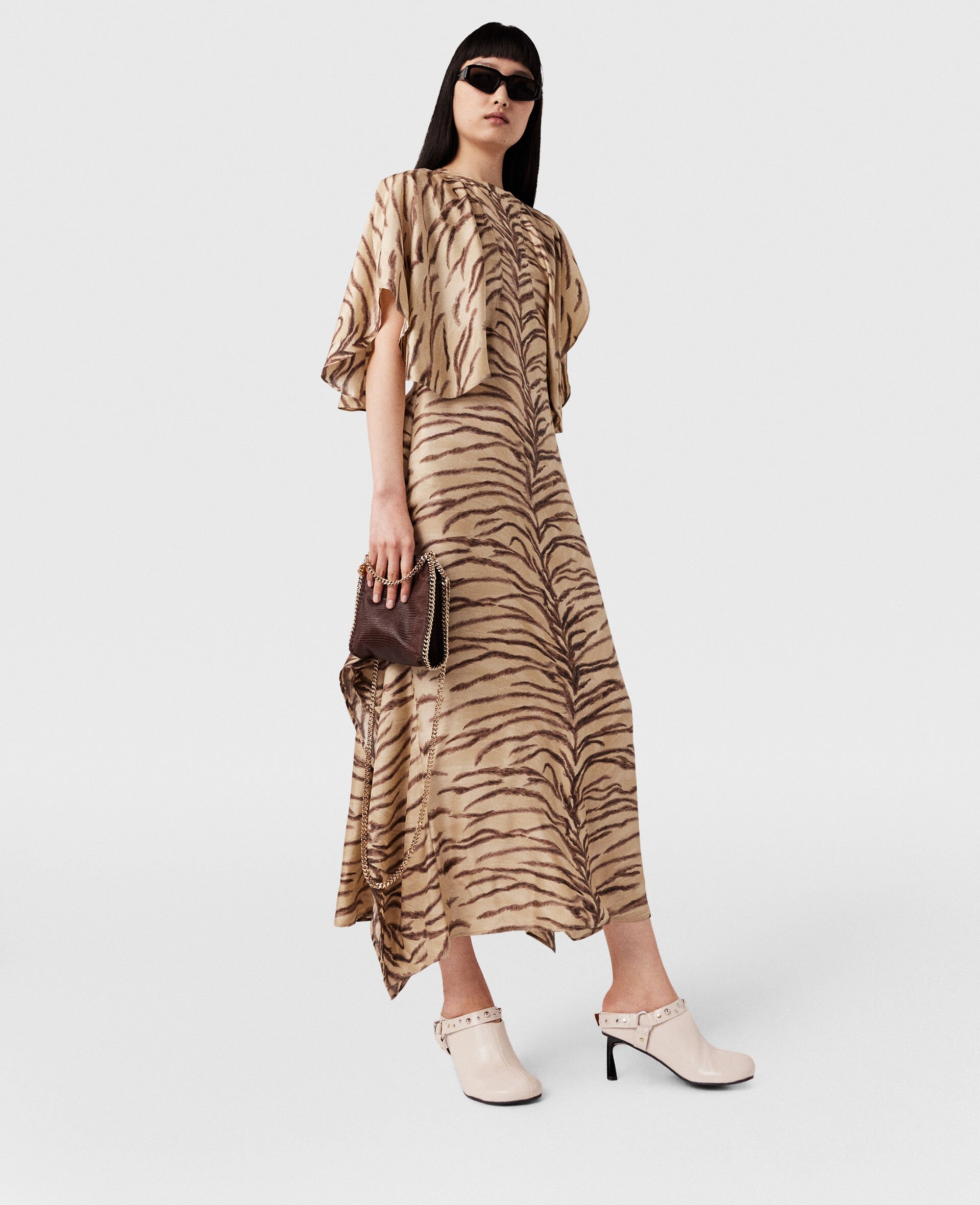 Tiger Print Puff Sleeve Maxi Dress-White-model