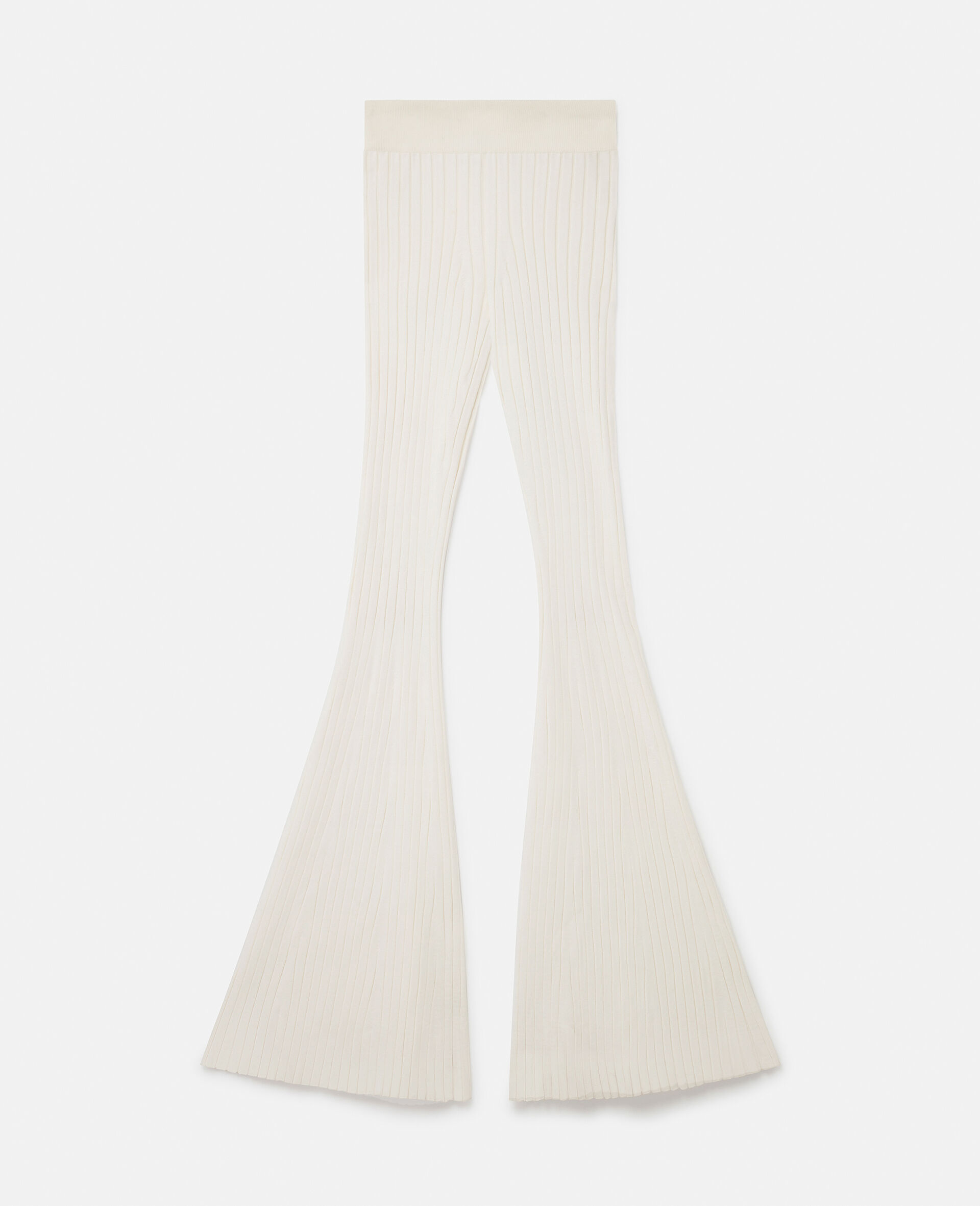 Ribbed Mid-Rise Flared Trousers-White-large image number 0