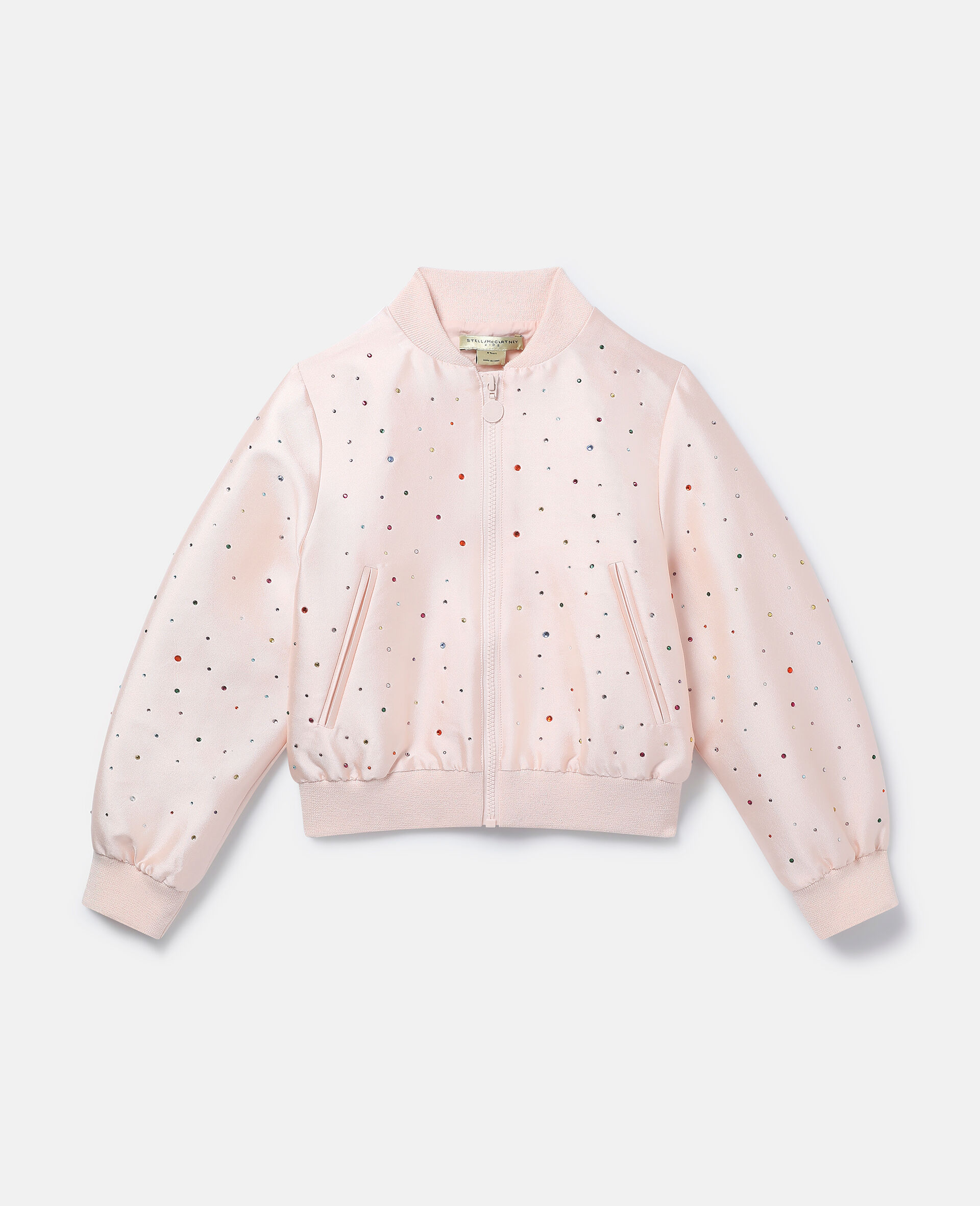 Bejeweled Satin Bomber Jacket-Pink-large image number 0