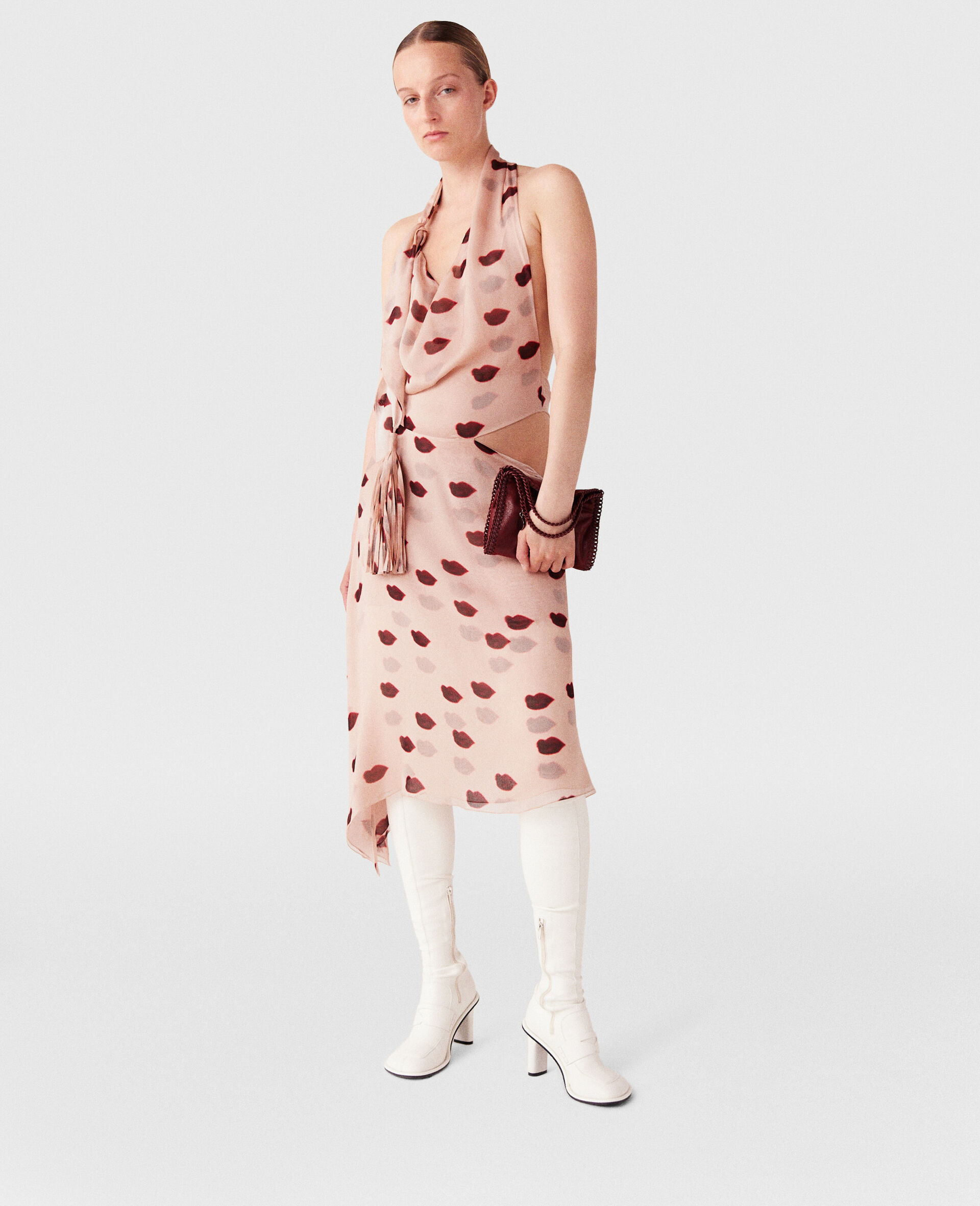 Sleeveless Lips Print Midi Dress-Pink-model