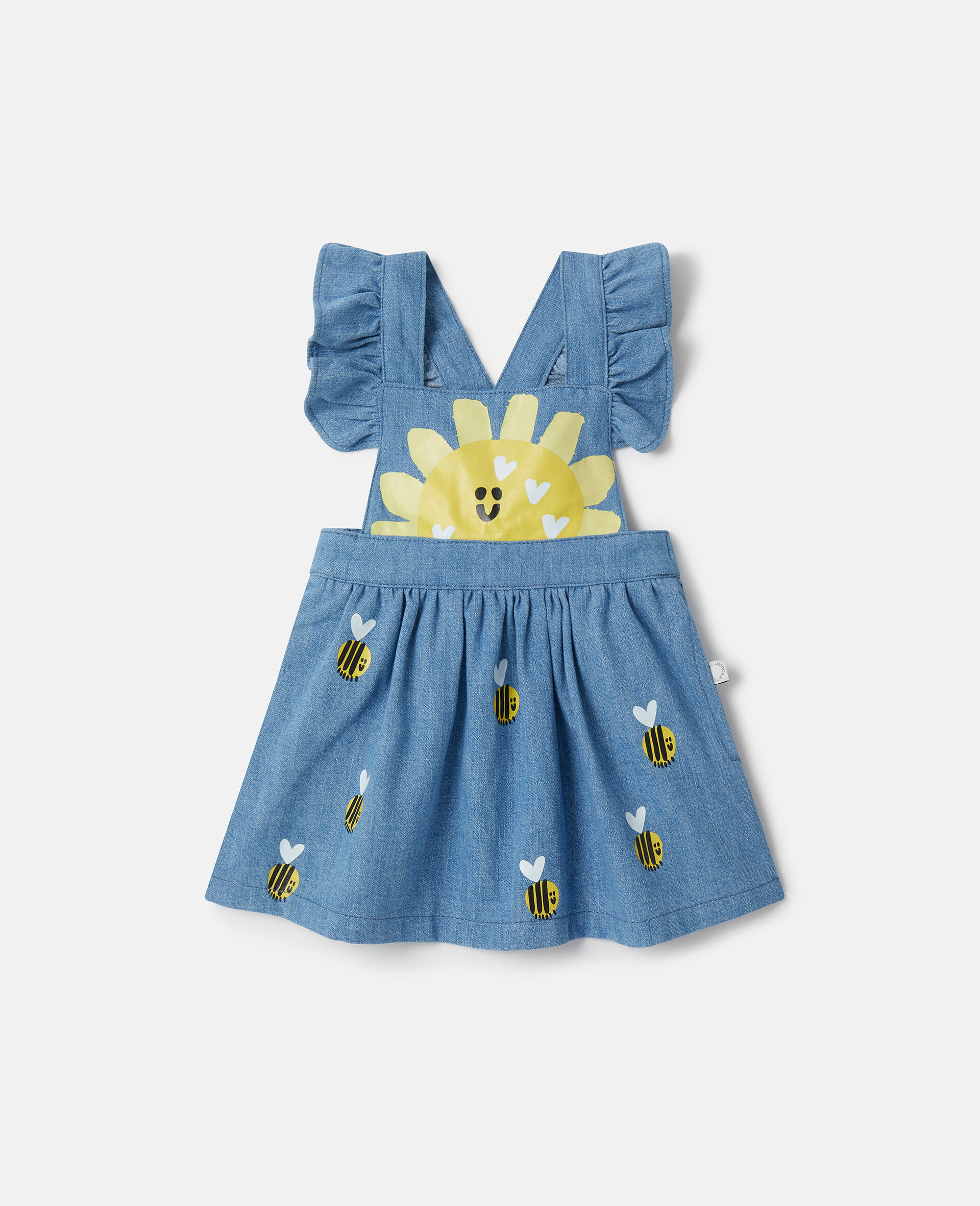 Bumblebee Print Chambray Pinafore Dress-Blue-large image number 0