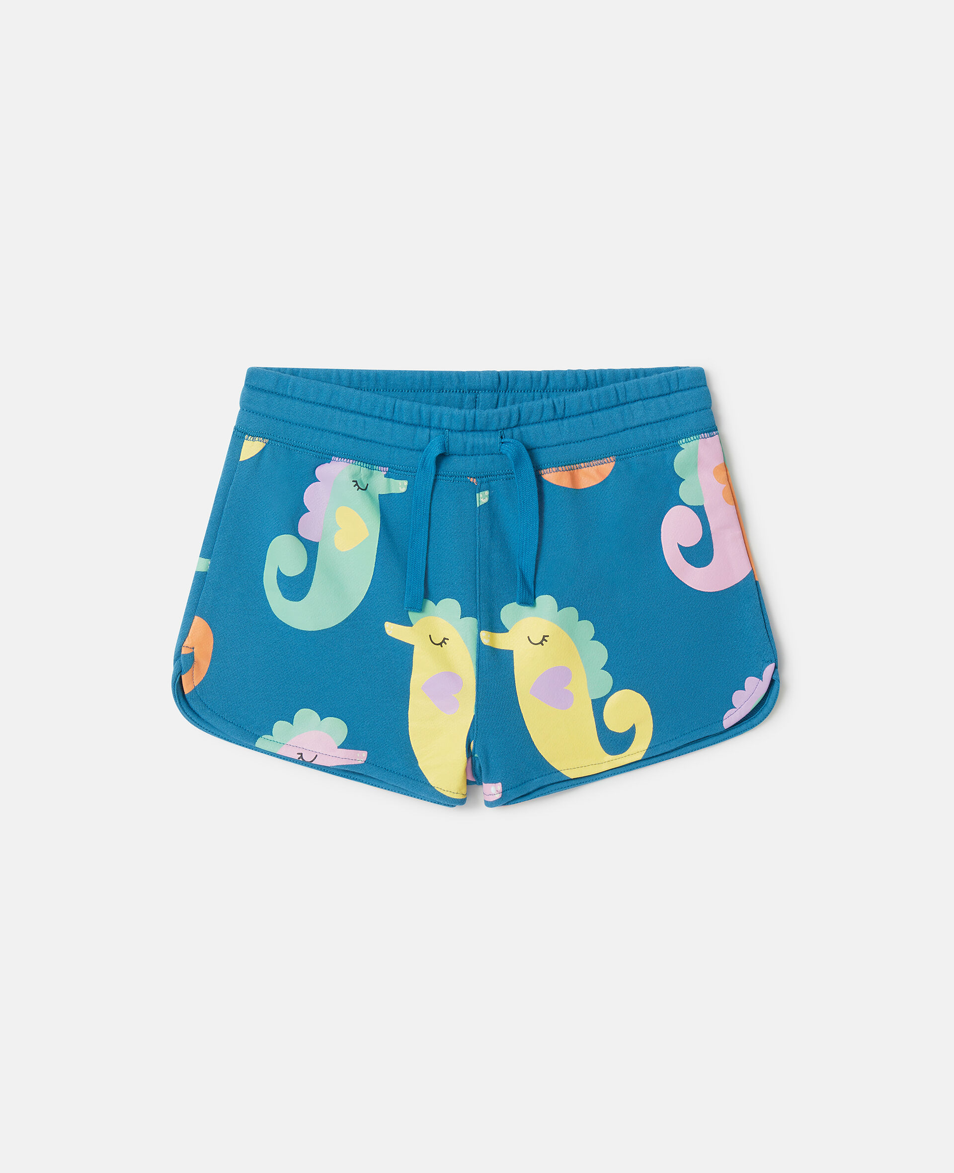 Seahorse Print Shorts-Blue-model