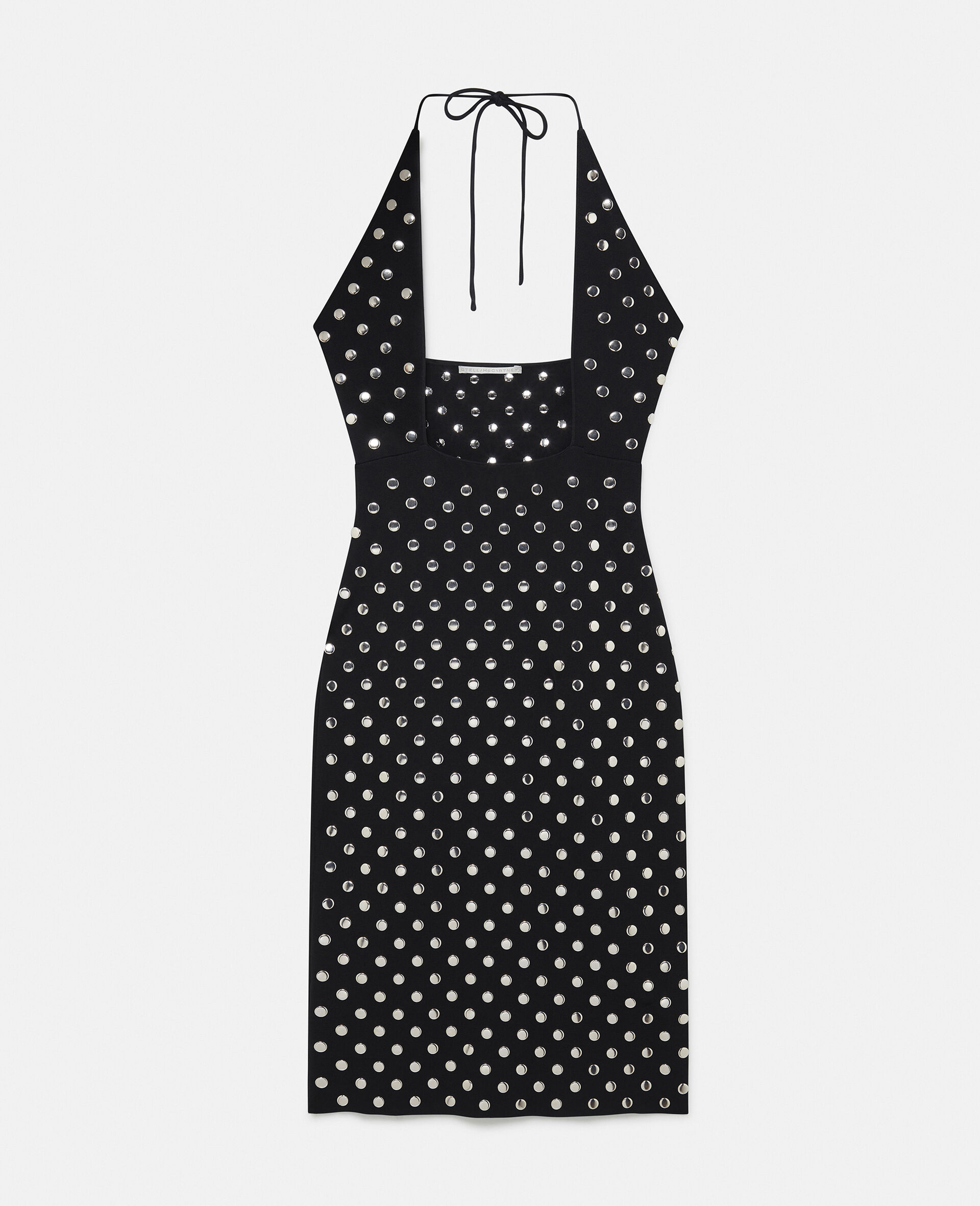 Studded Halterneck Midi Dress-Black-large image number 0