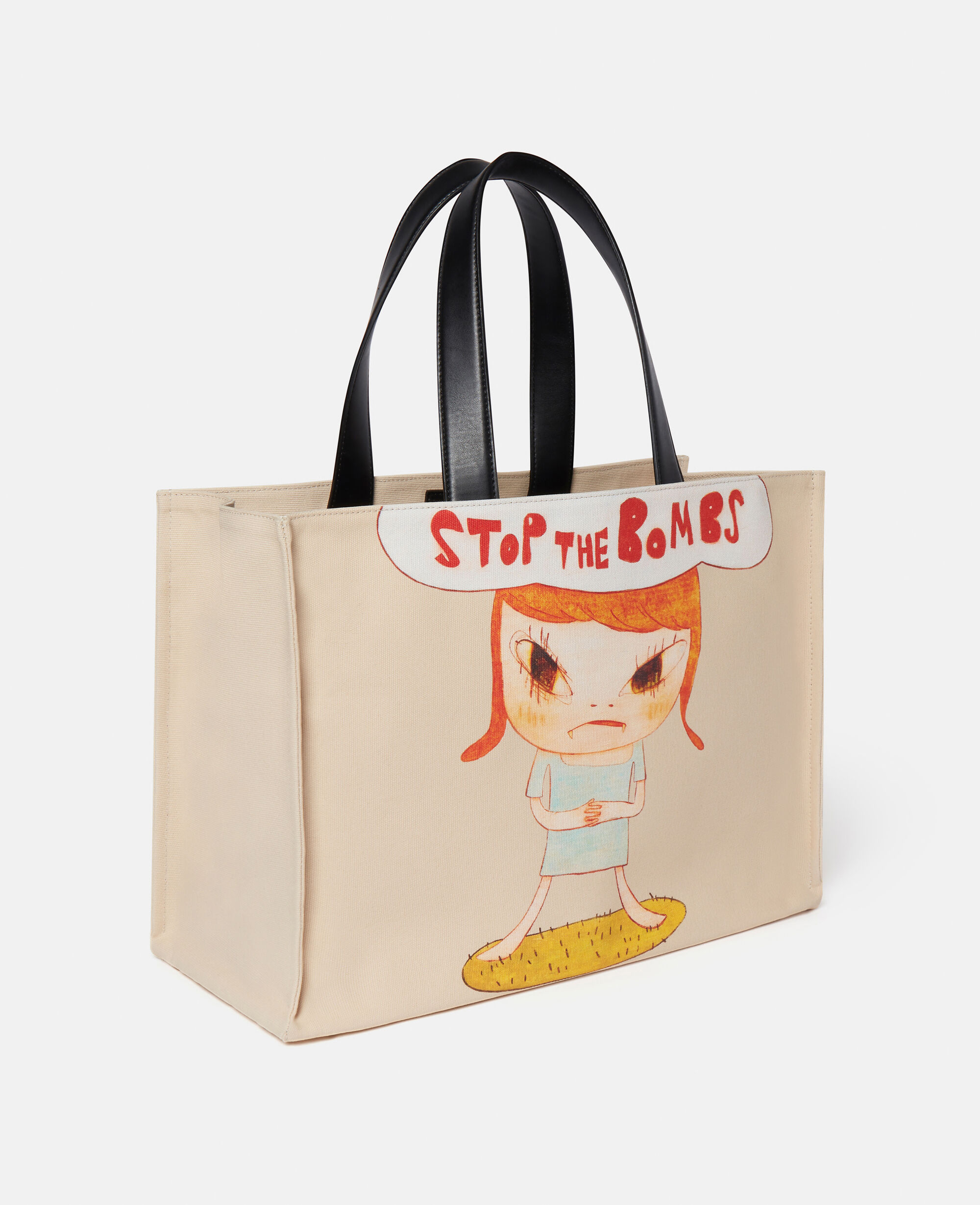 Stop the Bombs Print Cotton Canvas Tote Bag