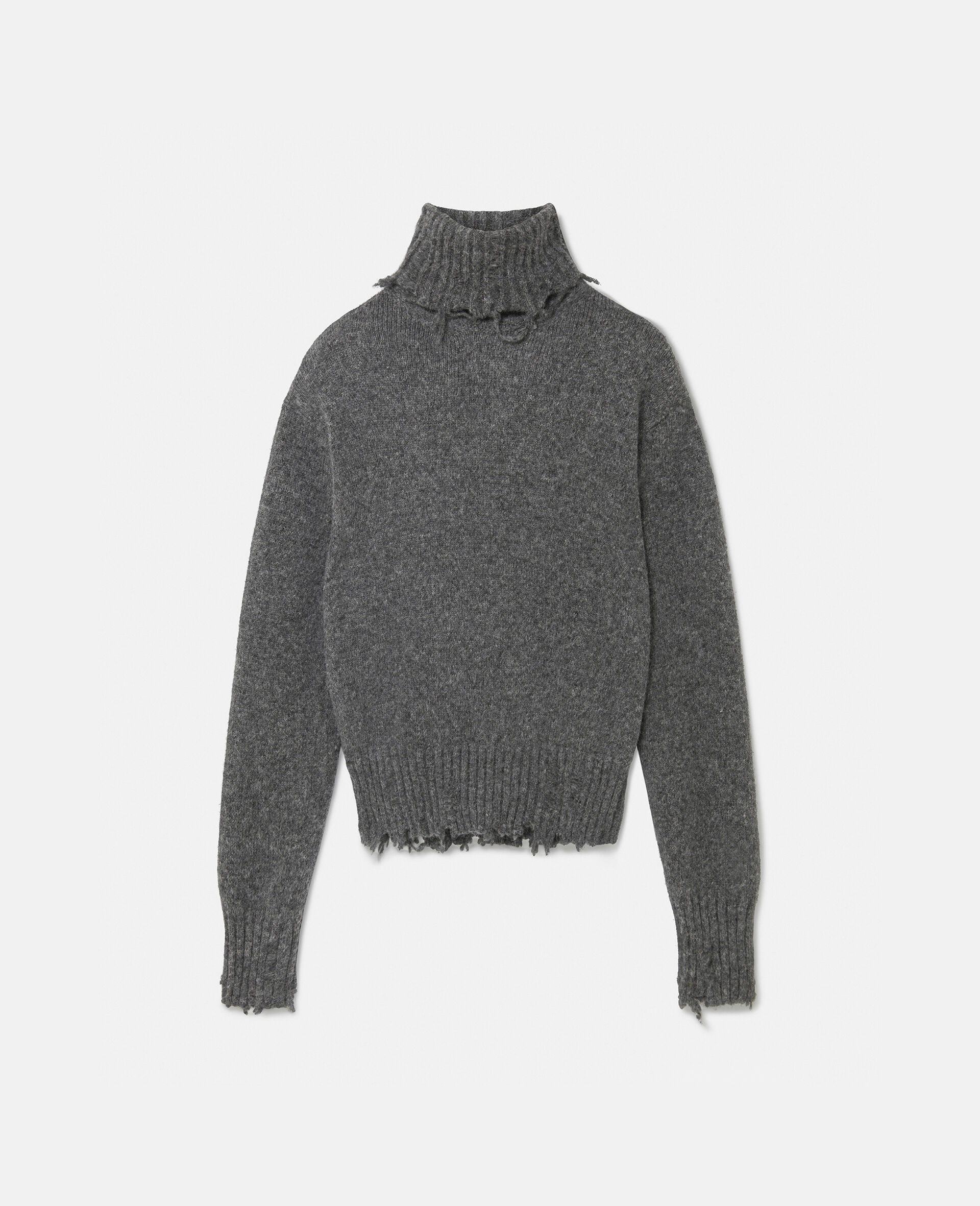 Distressed Turtleneck Jumper -Grey-large image number 0