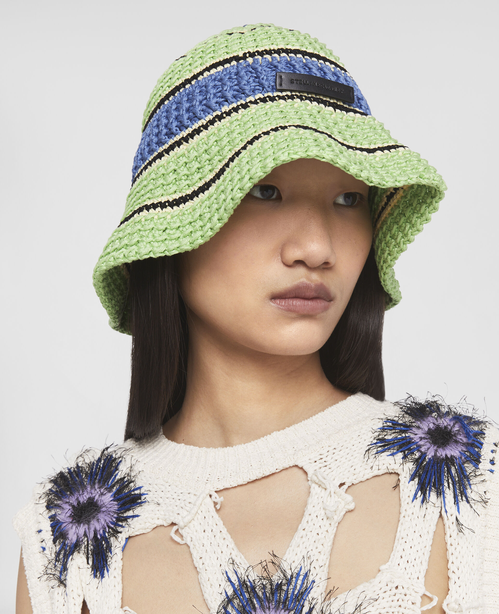 Women Lime Green Logo Cotton Crochet Bucket Hat | Stella McCartney US