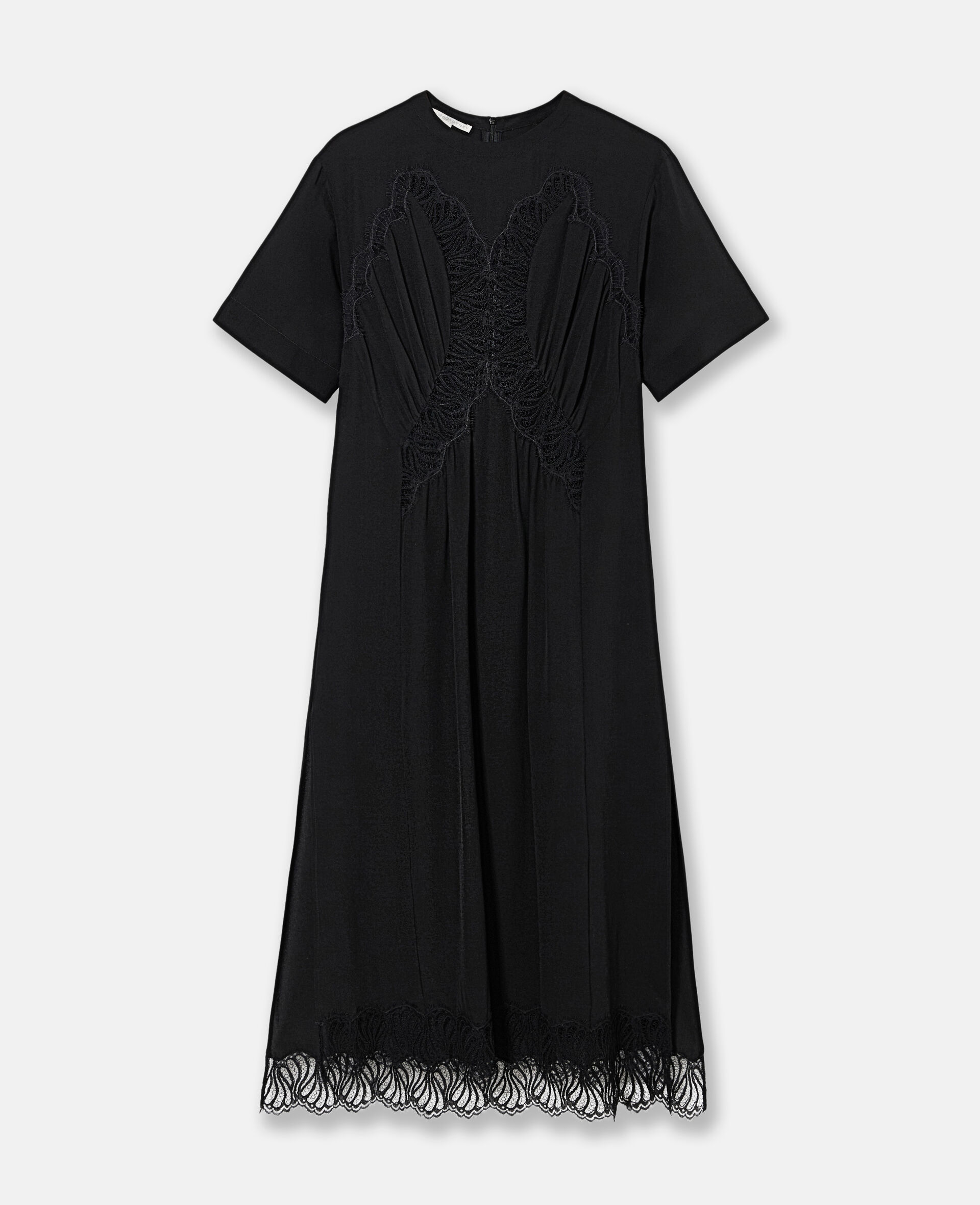 Lace Insert Short Sleeve Maxi Dress-Black-large image number 0