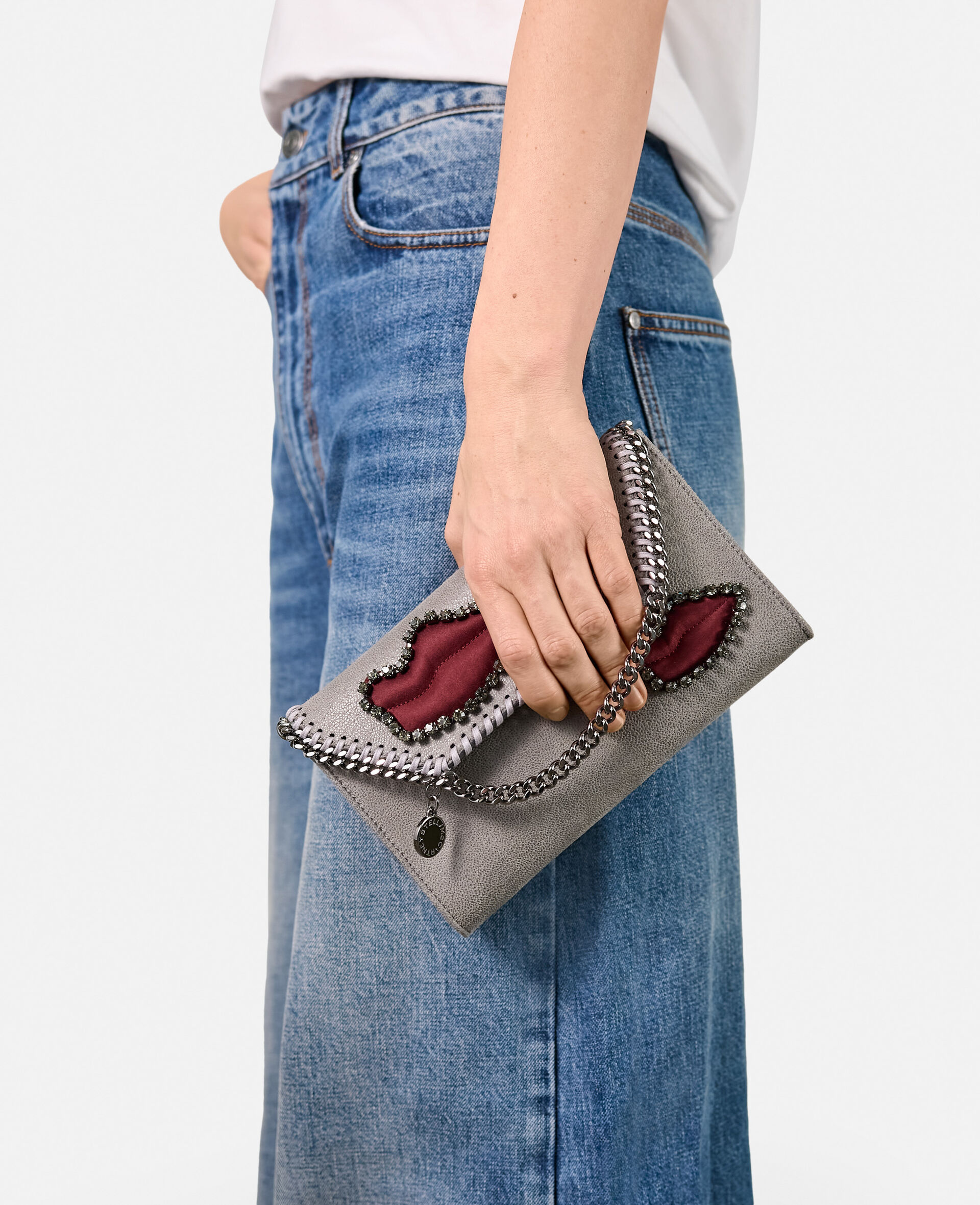 Falabella Lips Wallet Crossbody Bag-Grey-model