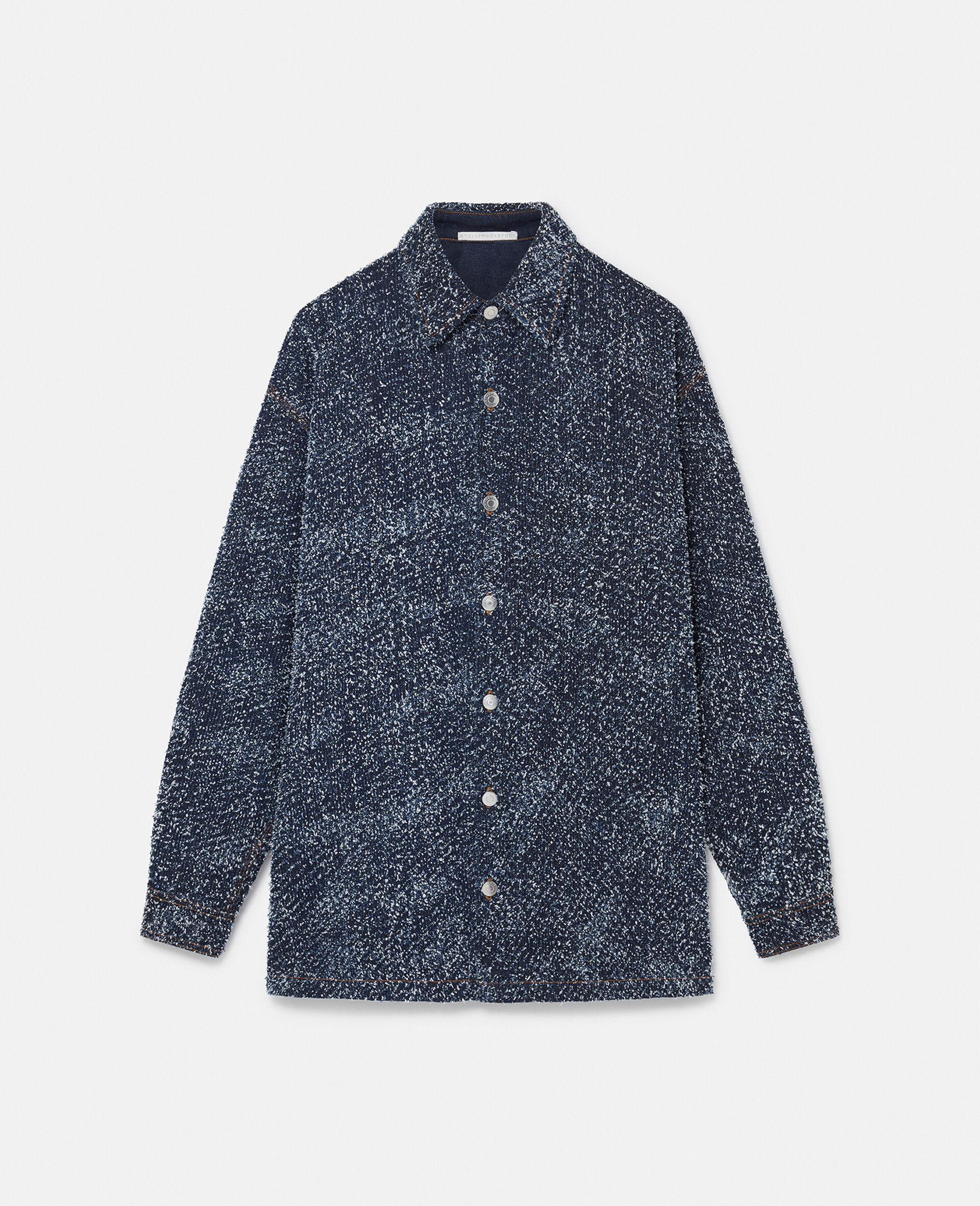 Oversized Denim Bouclé Shirt-Blue-large image number 0