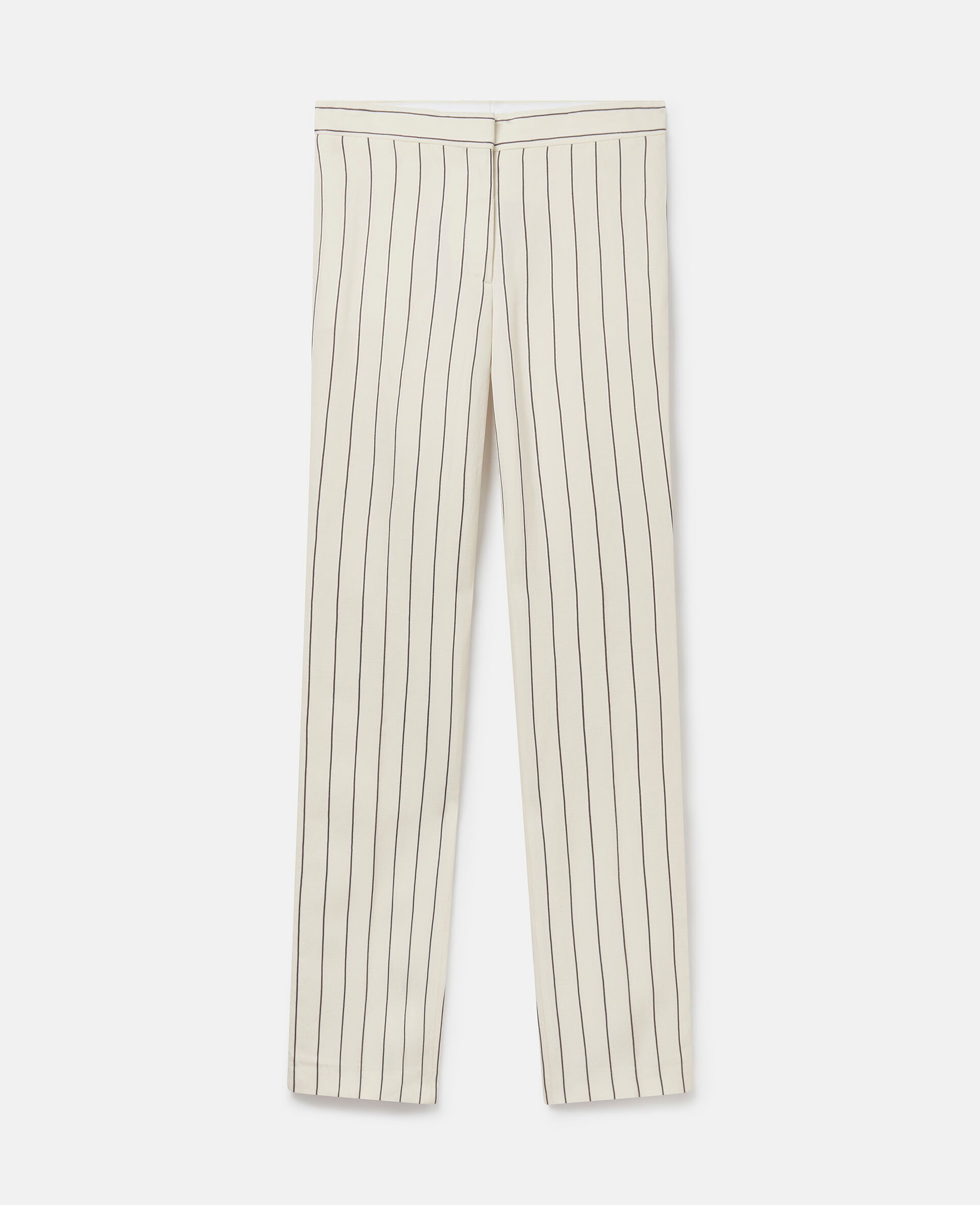 Pantalon droit rayé à taille mi-haute-Blanc-large image number 0