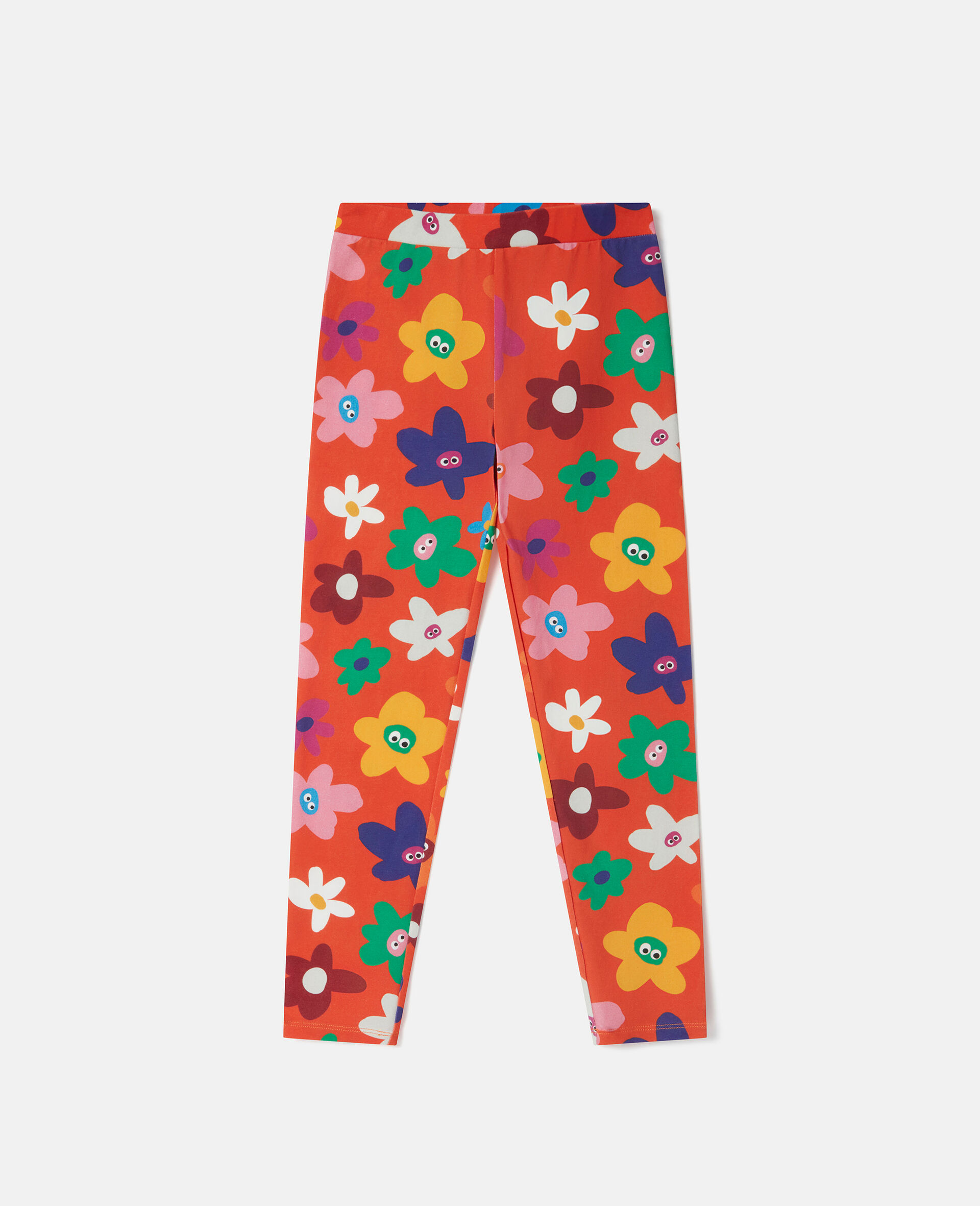 Leggings con Stampa Fiori Sorridenti-Rosso-large image number 0