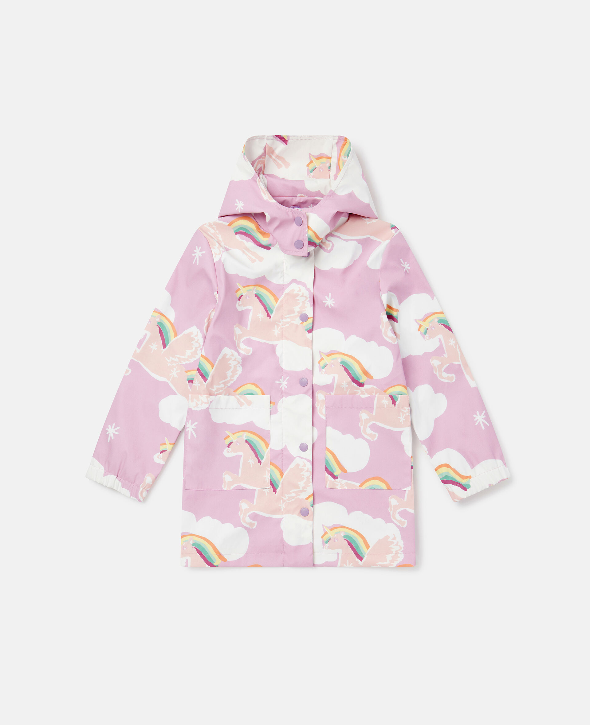 Rainbow Unicorn Cloud Print Hooded Raincoat-White-large image number 0