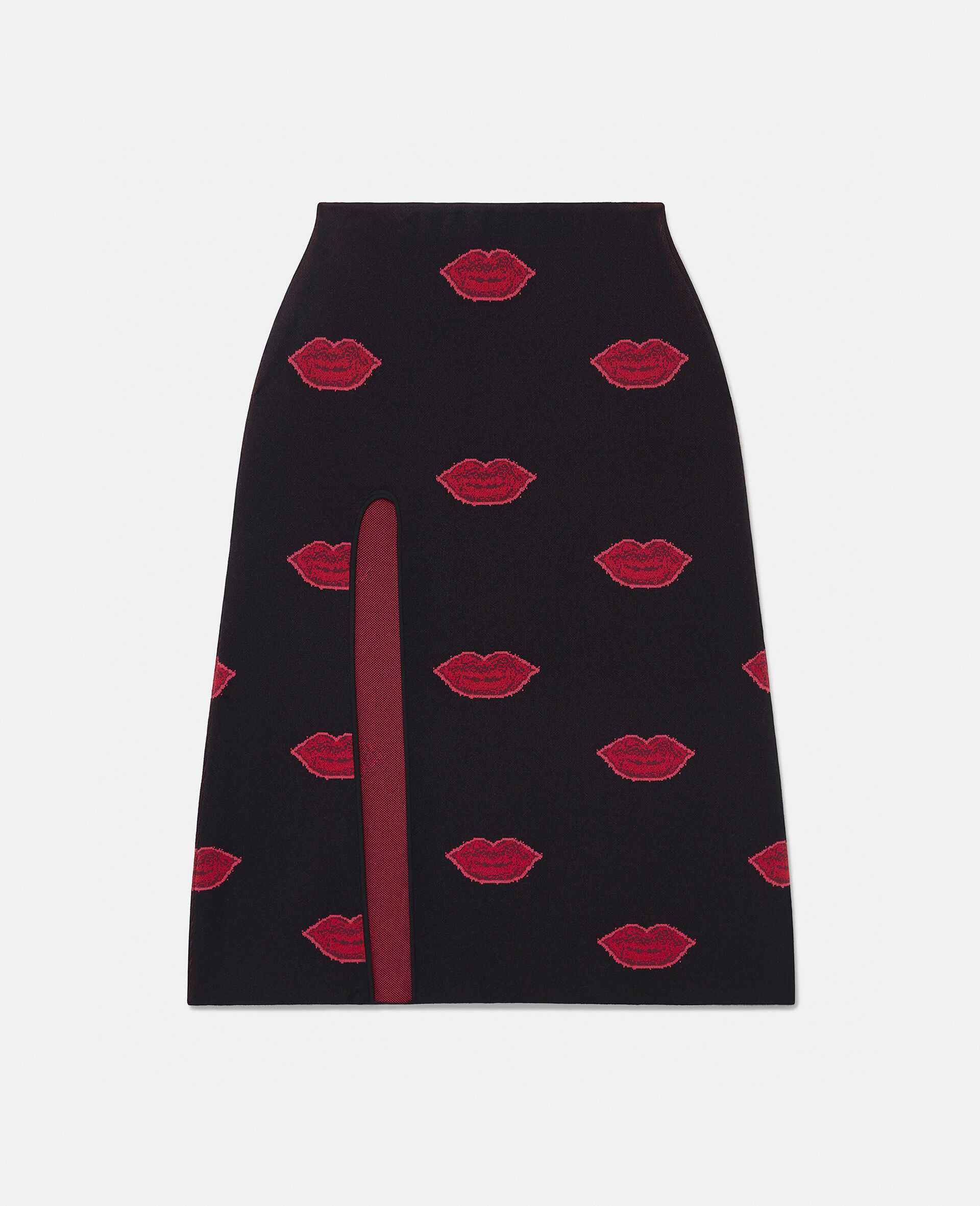 Lips Graphic Knit Mid-Rise Midi Skirt-Black-large image number 0